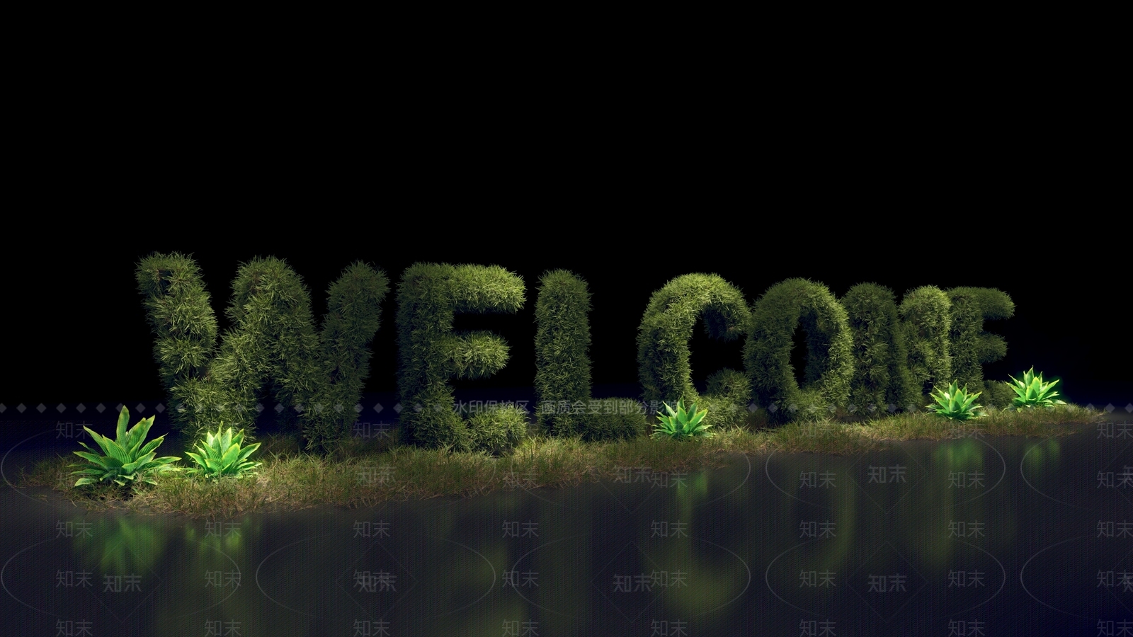 现代绿植欢迎墙3D模型下载【ID:1157334404】