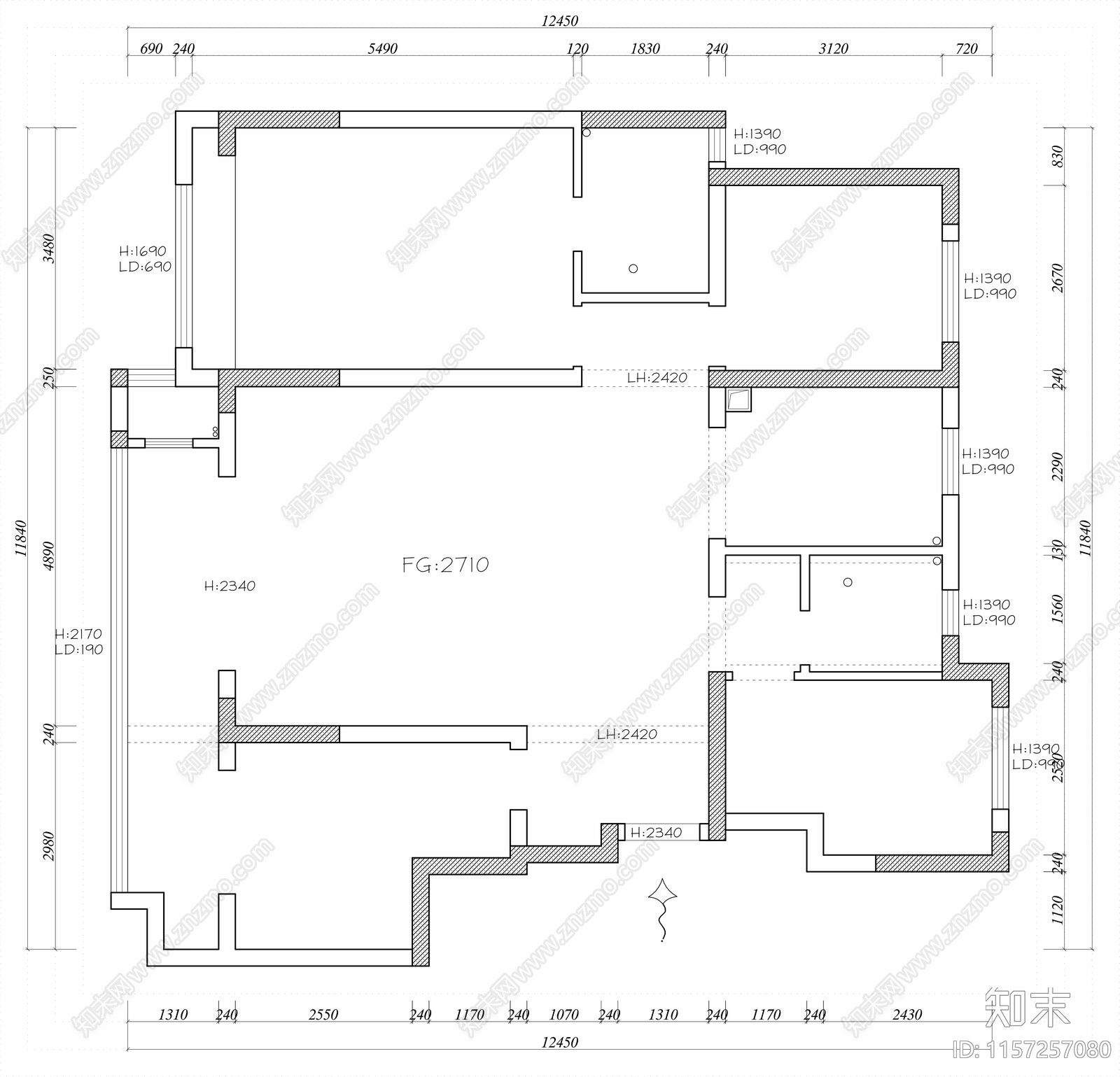 135平米大平层平面布置图cad施工图下载【ID:1157257080】