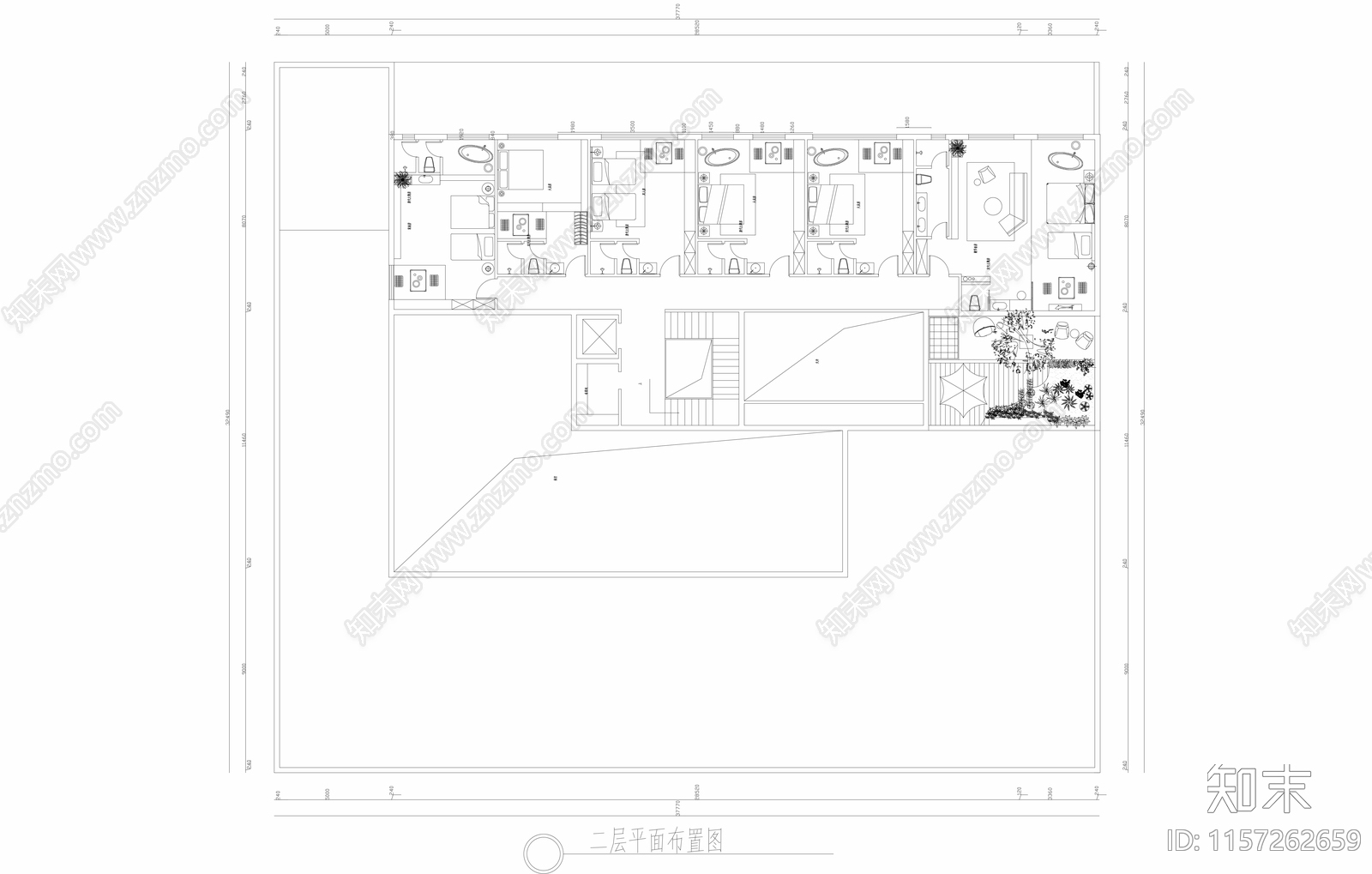 民宿项目平面布置图cad施工图下载【ID:1157262659】