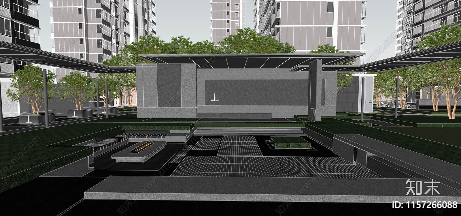 龙湖现代住宅小区景观SU模型下载【ID:1157266088】