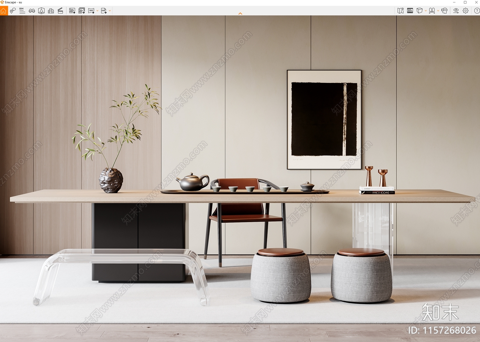 现代茶桌椅组合SU模型下载【ID:1157268026】