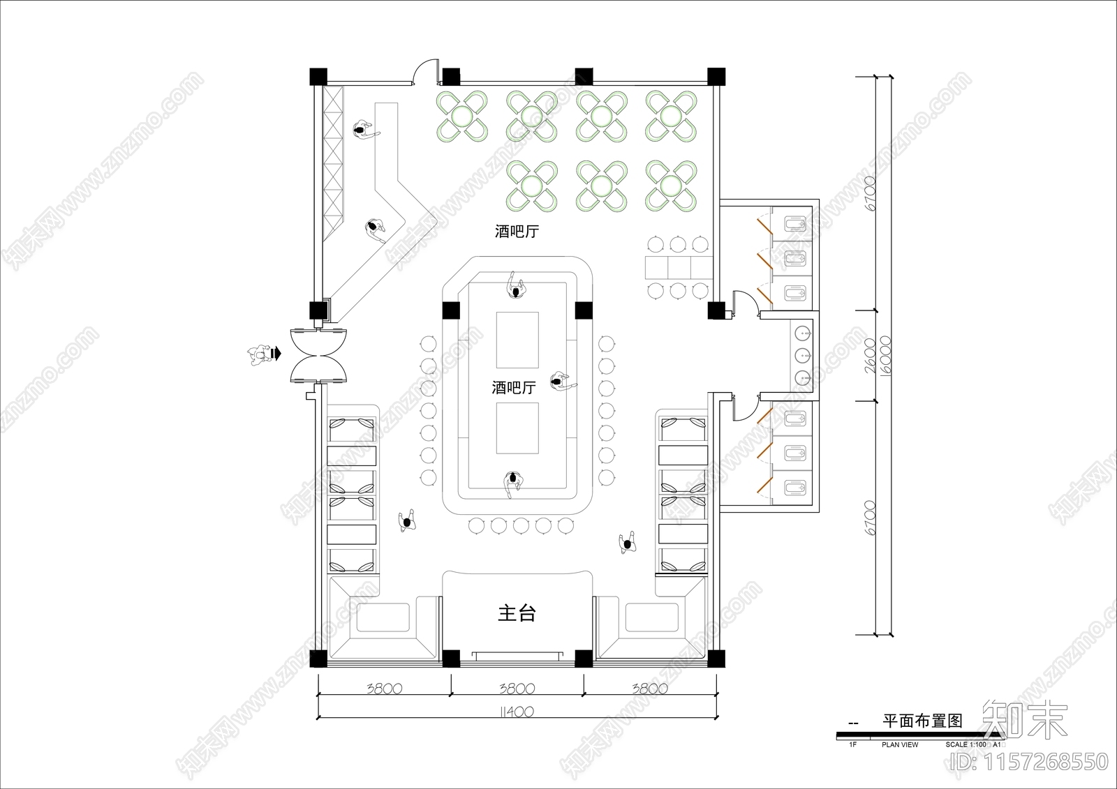 200㎡小酒吧清吧平面布置图施工图下载【ID:1157268550】