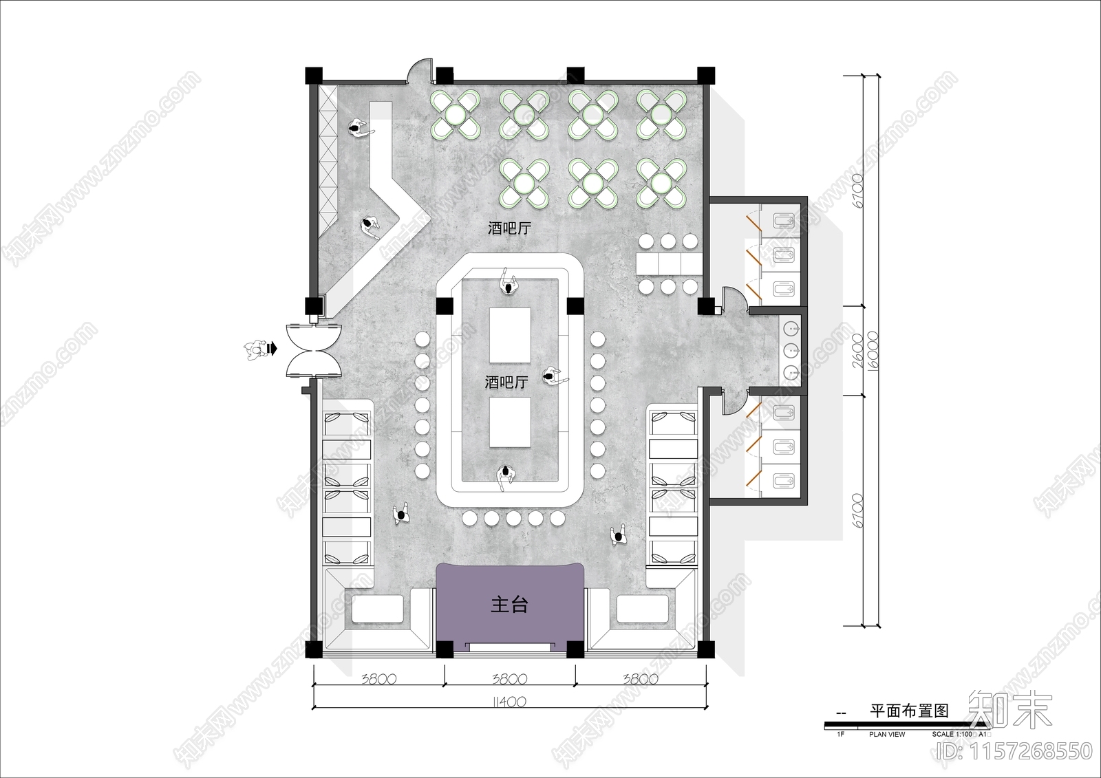 200㎡小酒吧清吧平面布置图施工图下载【ID:1157268550】