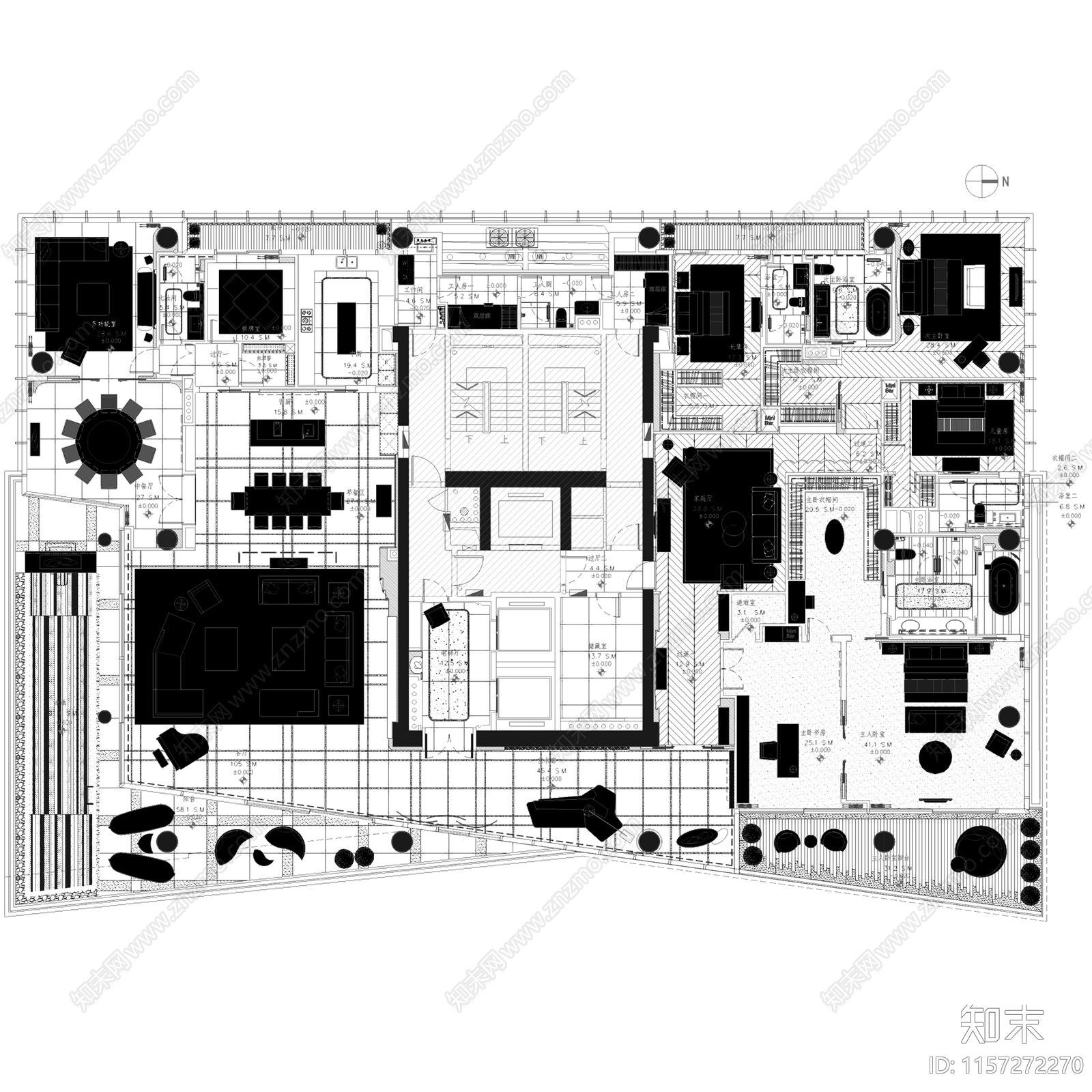 轻奢简欧深圳湾一号T2cad施工图下载【ID:1157272270】