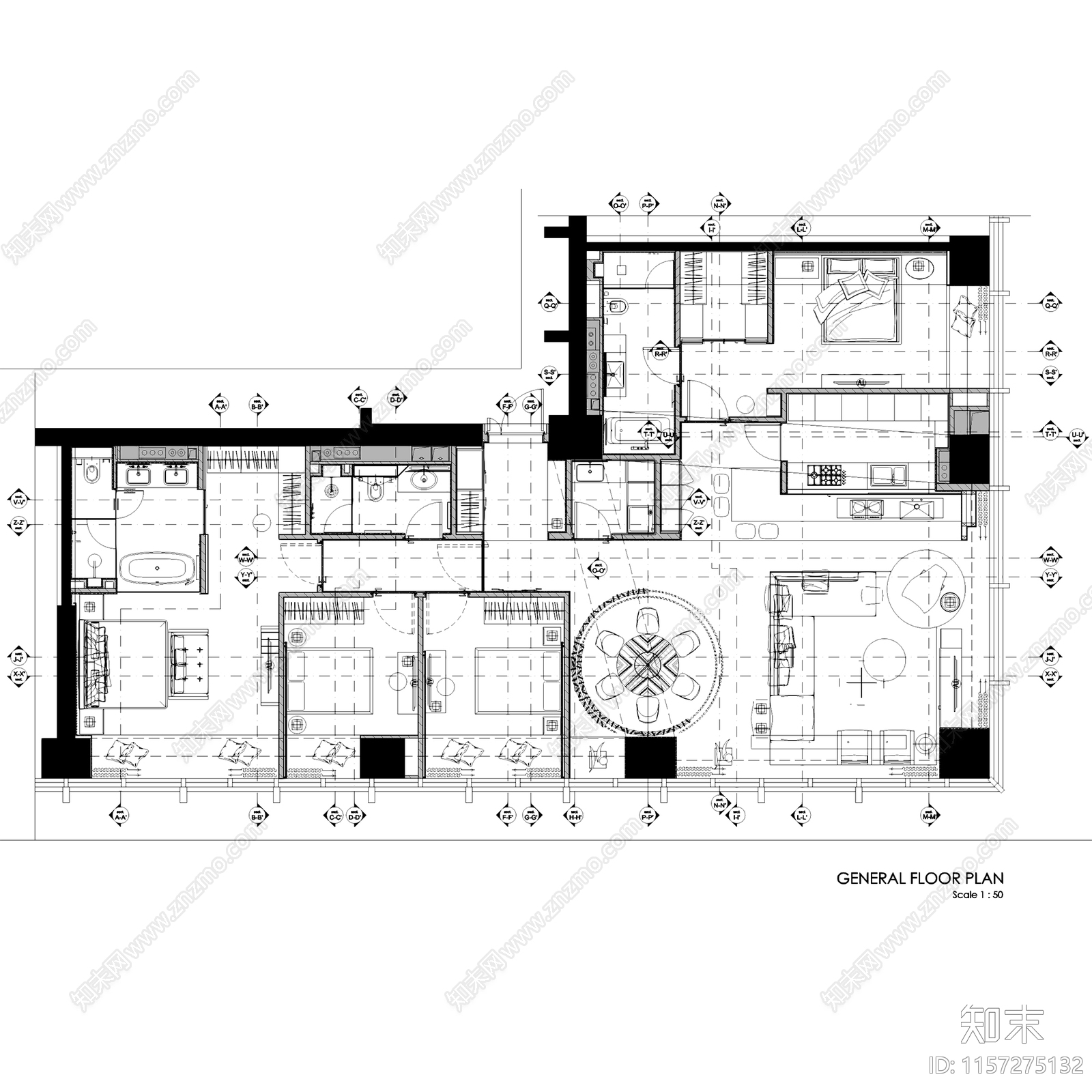 现代轻奢北京通州万科滨江豪宅样板房室内家装cad施工图下载【ID:1157275132】