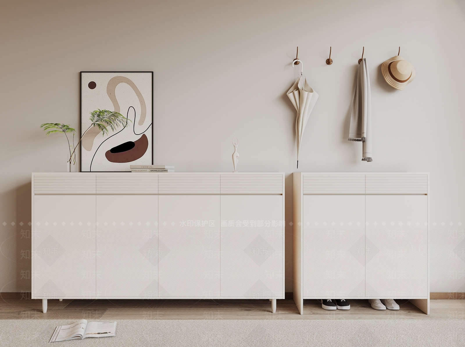 现代奶油风鞋柜SU模型下载【ID:1157276688】