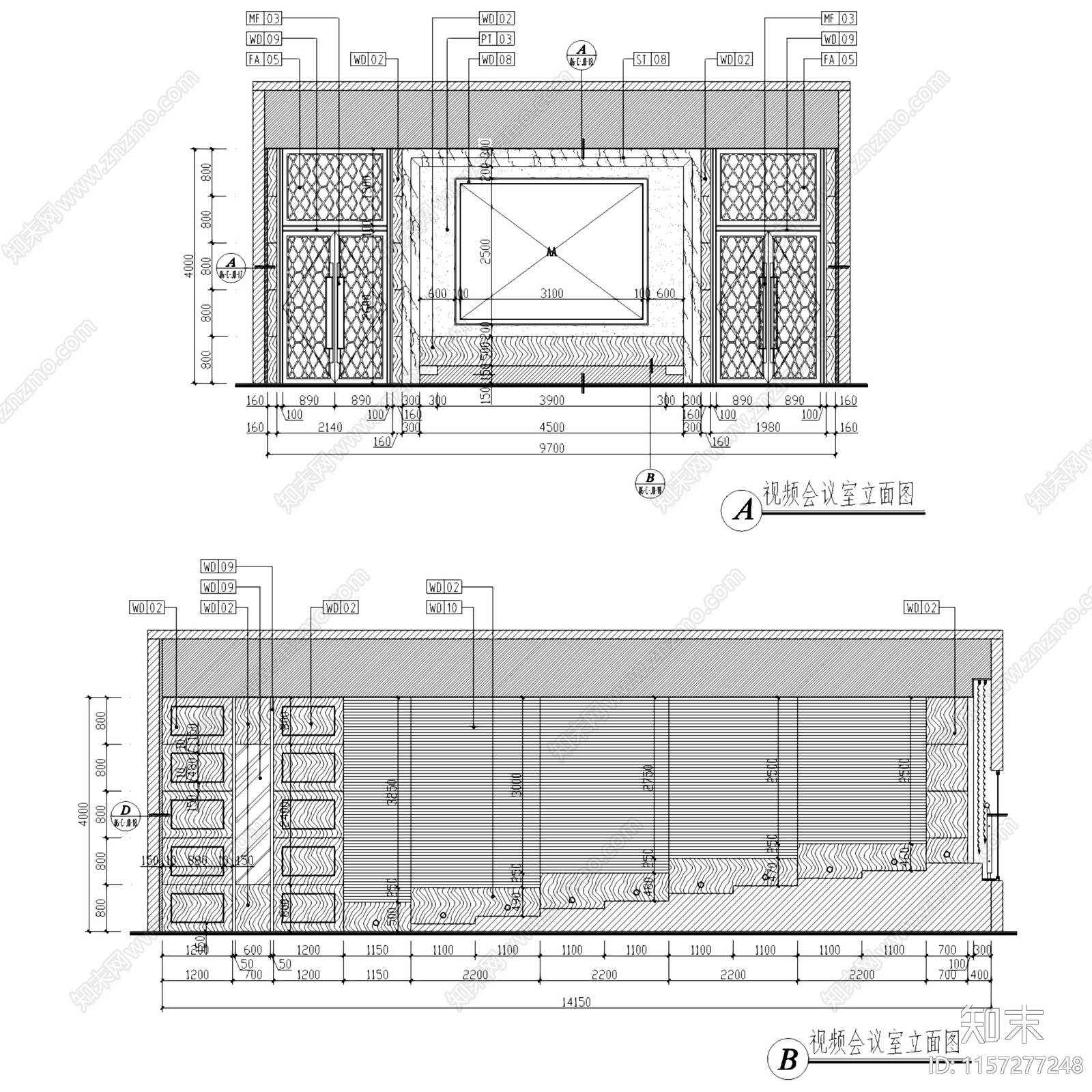 中式现代茶坊会议室区域室内工装cad施工图下载【ID:1157277248】