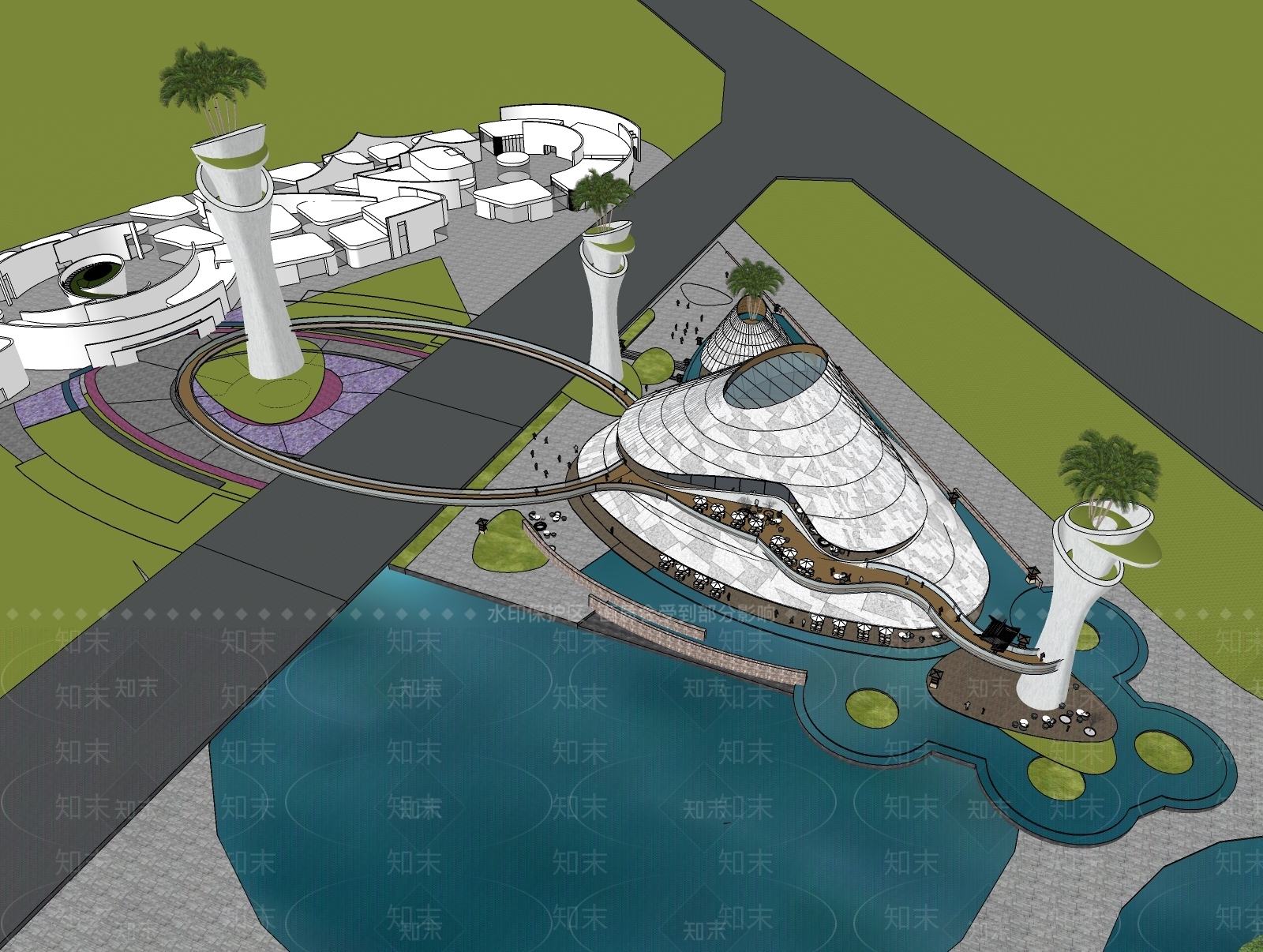 现代展览馆建筑SU模型下载【ID:1157280190】