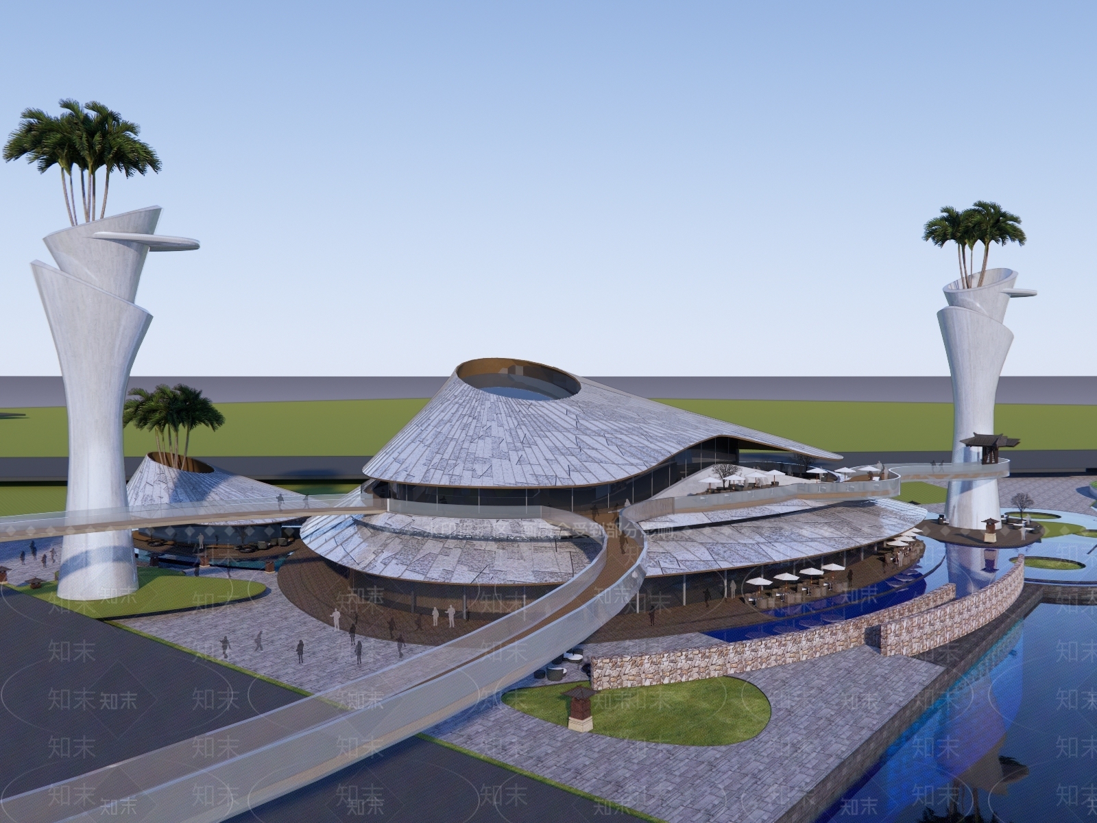 现代展览馆建筑SU模型下载【ID:1157280190】