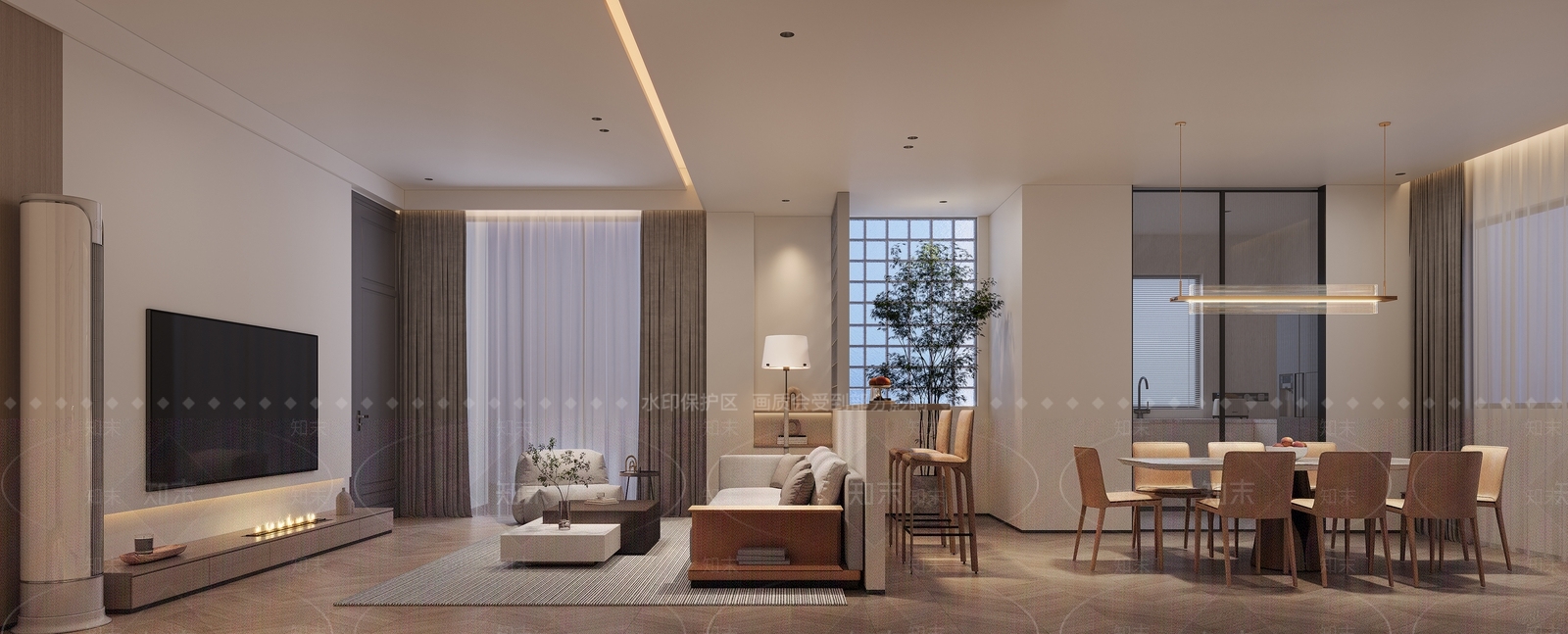 现代奶油风客厅3D模型下载【ID:1157280314】
