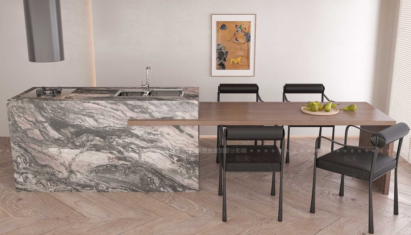 现代中古风中岛吧台3D模型下载【ID:1157281983】