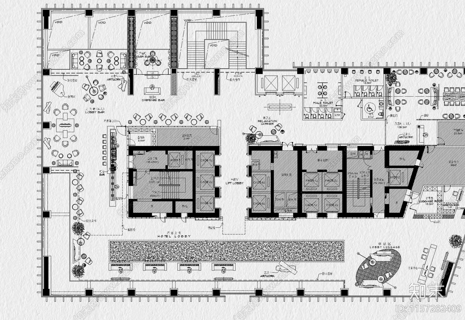 酒店大堂设计平面布置图大厅宾馆旅馆布局案例方案施工图下载【ID:1157282409】