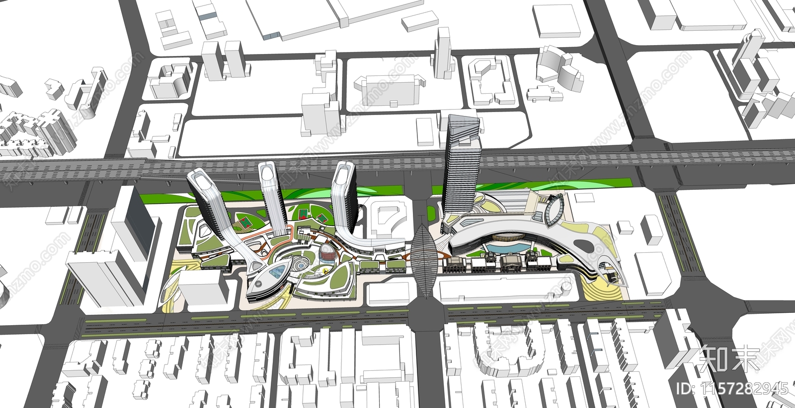 现代流线型商业综合体SU模型下载【ID:1157282945】
