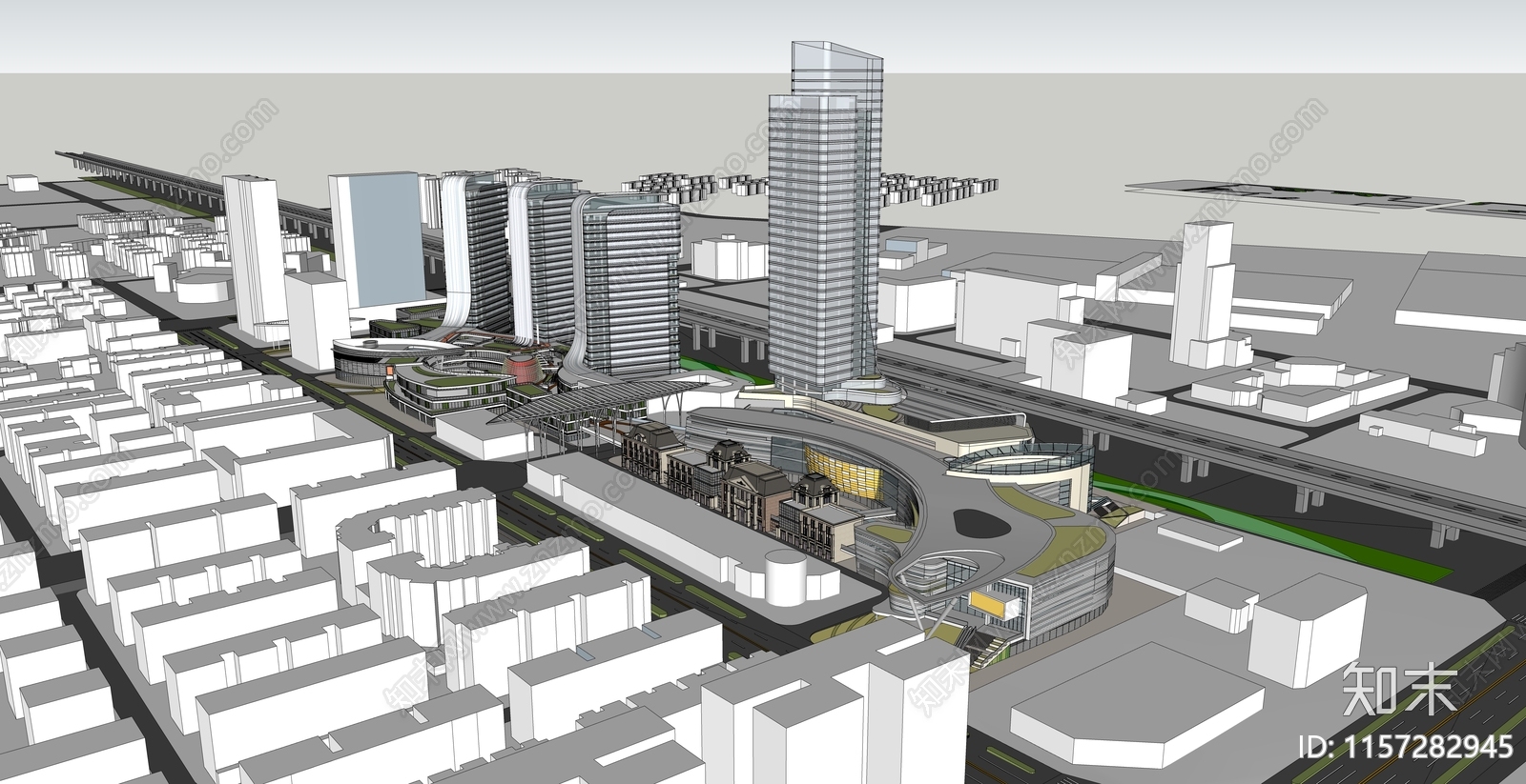 现代流线型商业综合体SU模型下载【ID:1157282945】