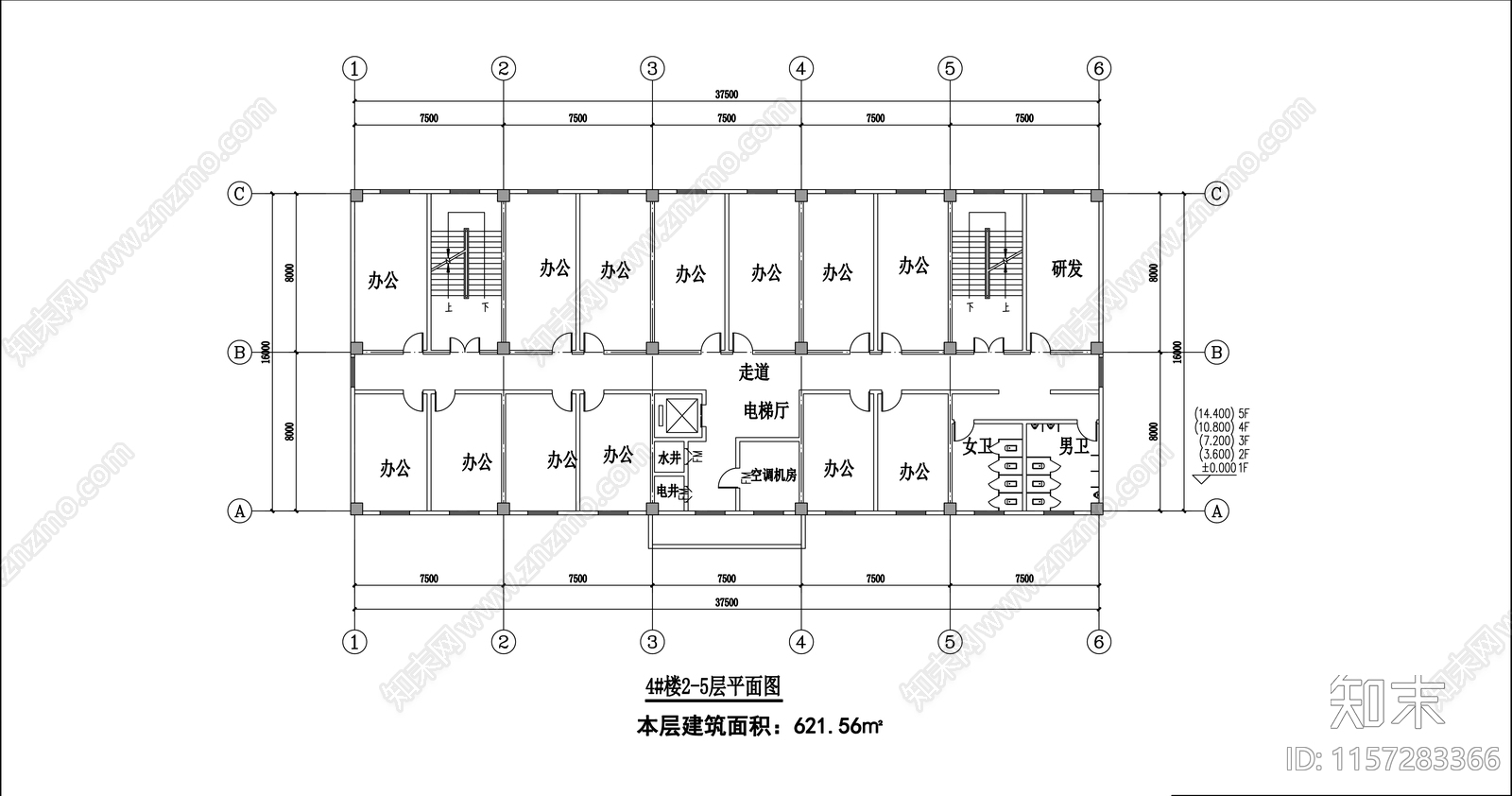 多层办公楼平立剖全cad施工图下载【ID:1157283366】