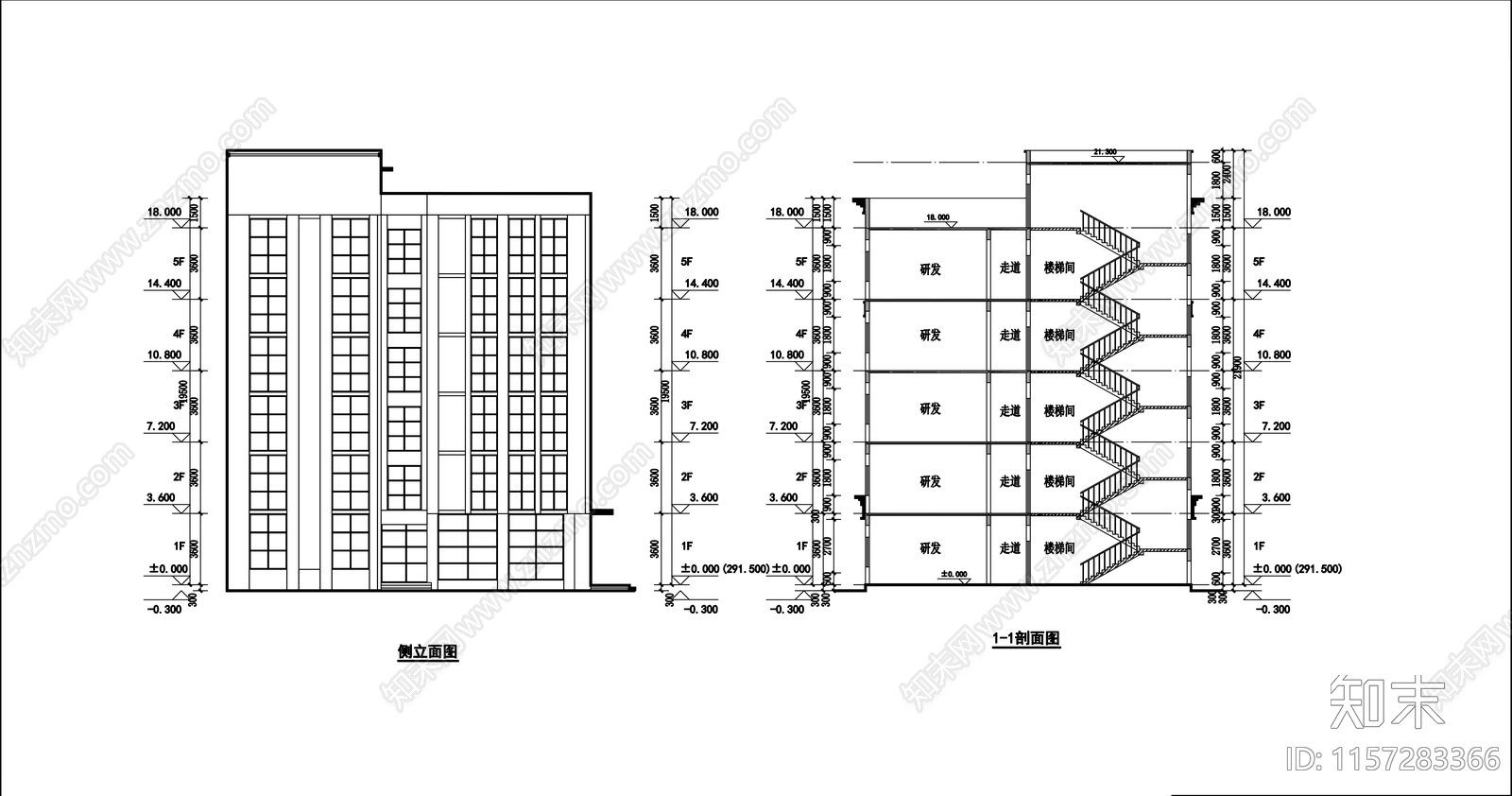 多层办公楼平立剖全cad施工图下载【ID:1157283366】