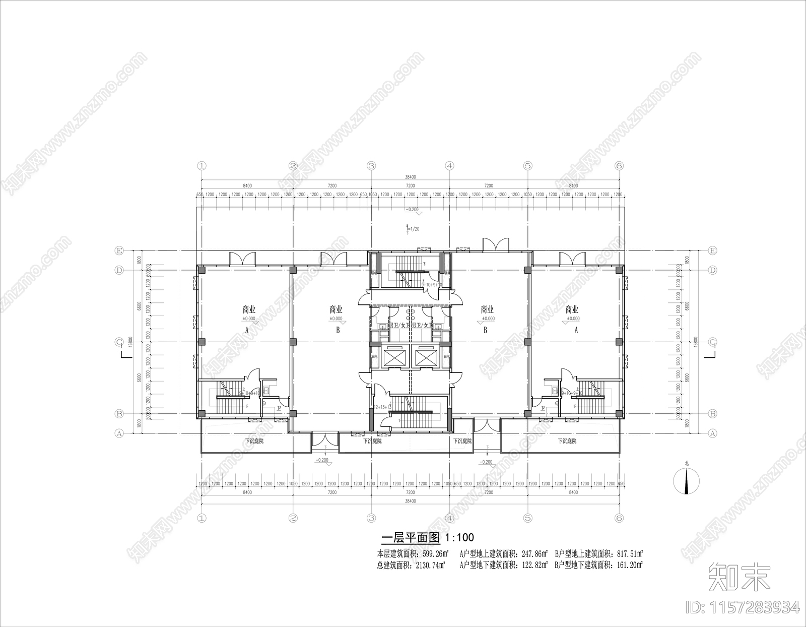 多层独栋商业cad施工图下载【ID:1157283934】