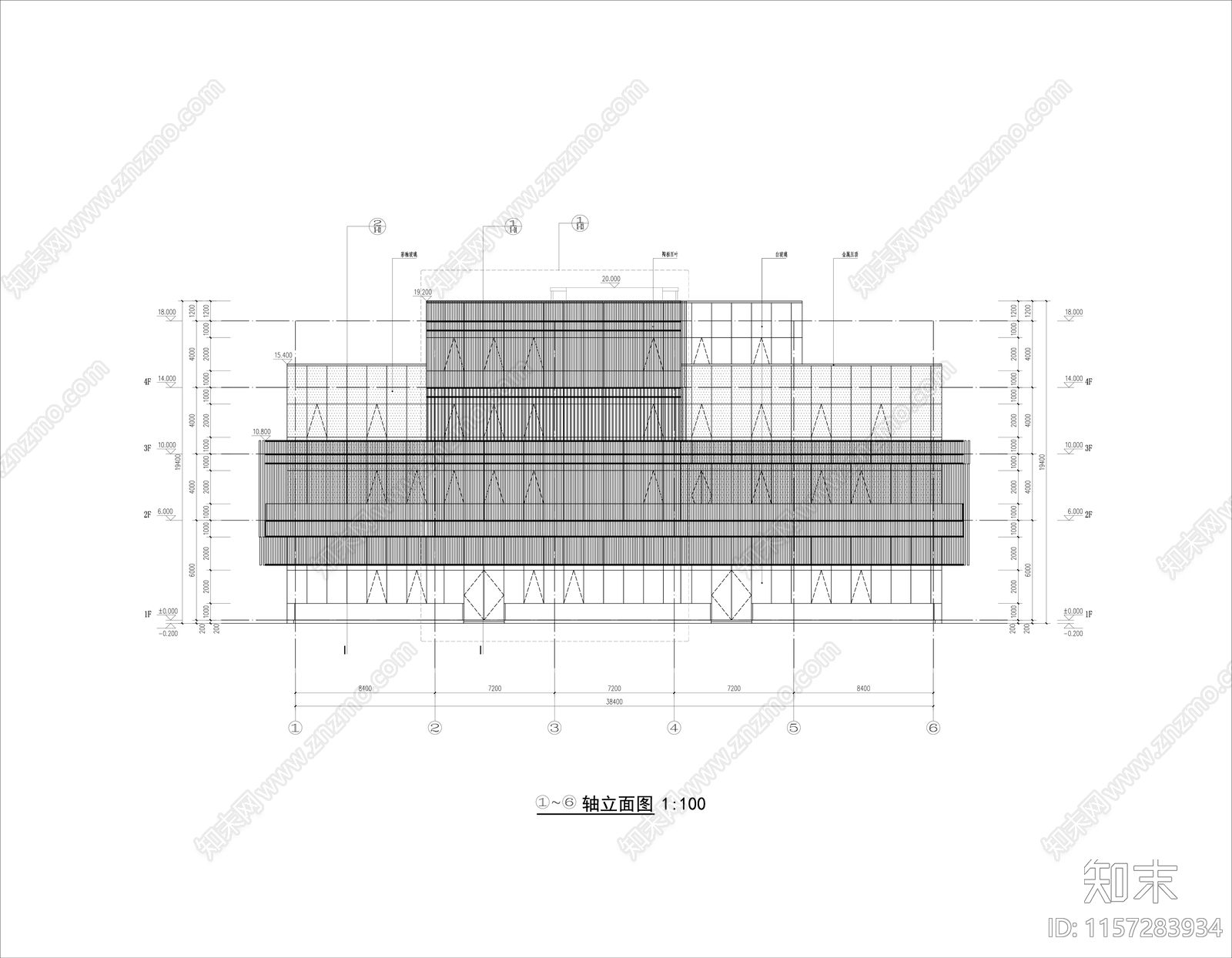 多层独栋商业cad施工图下载【ID:1157283934】