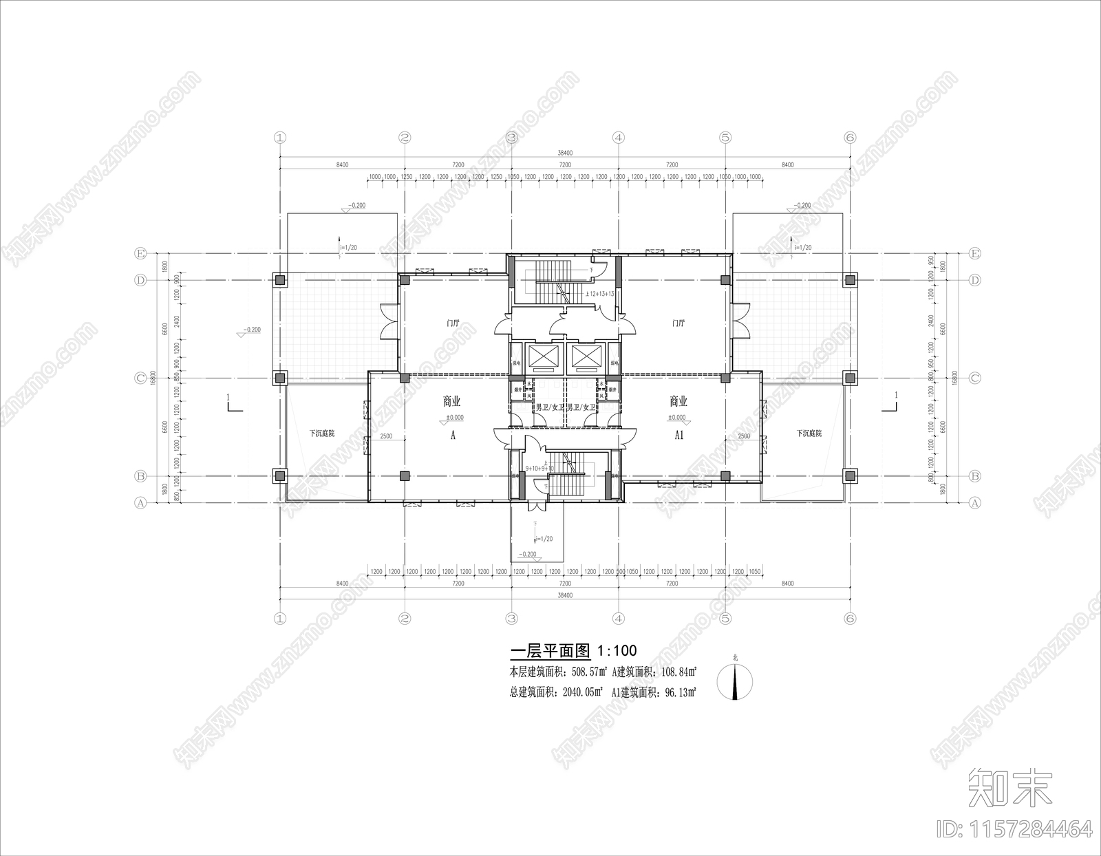 多层独栋商业cad施工图下载【ID:1157284464】