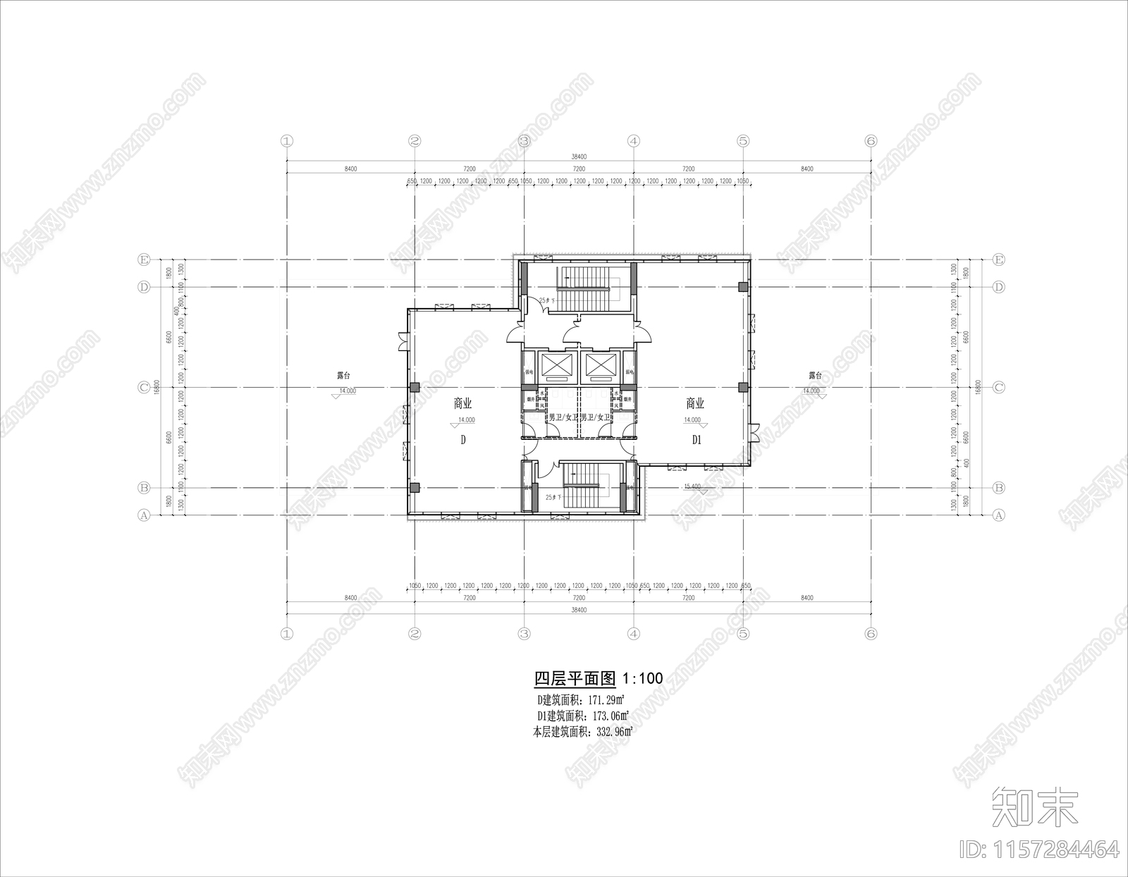 多层独栋商业cad施工图下载【ID:1157284464】