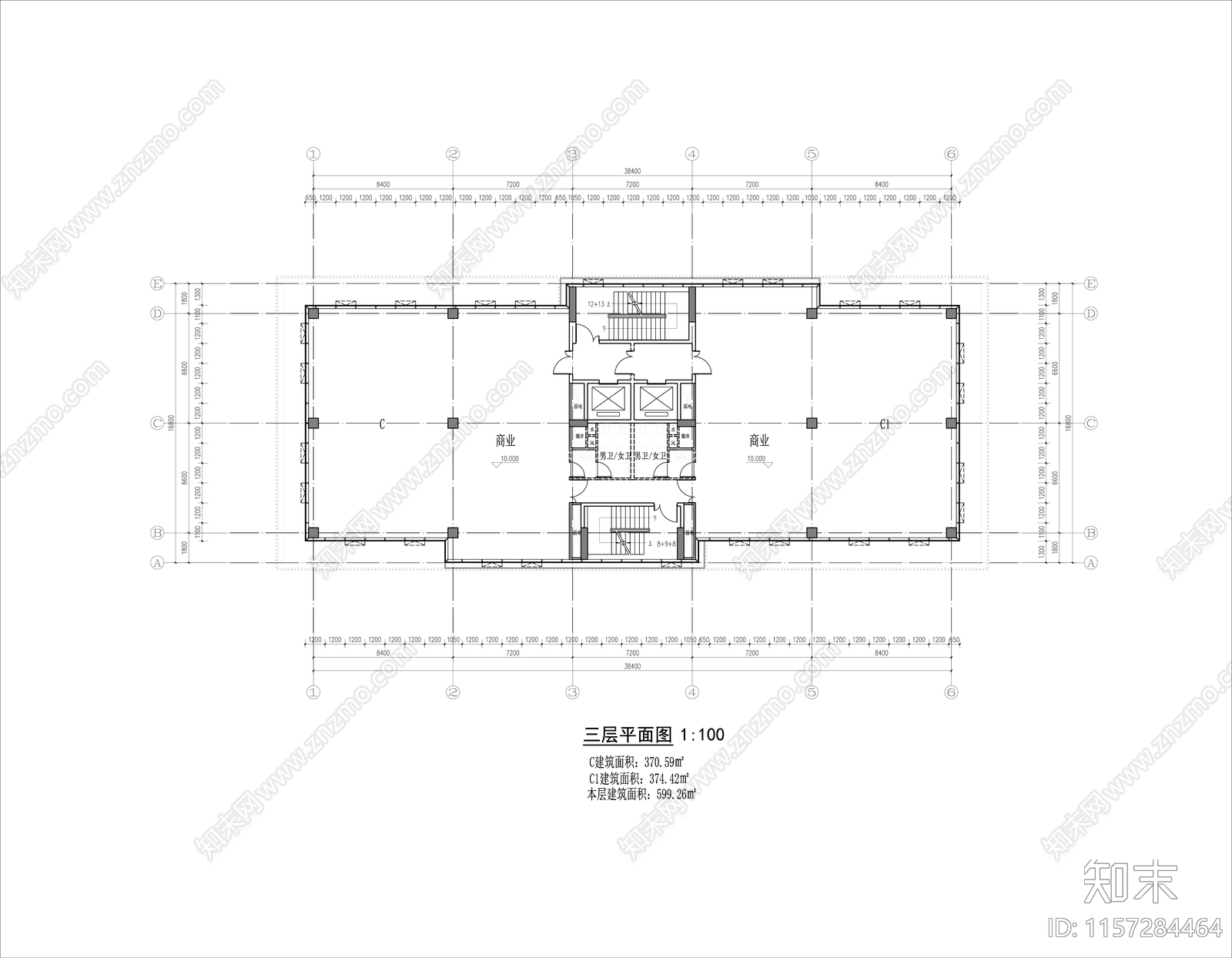 多层独栋商业cad施工图下载【ID:1157284464】