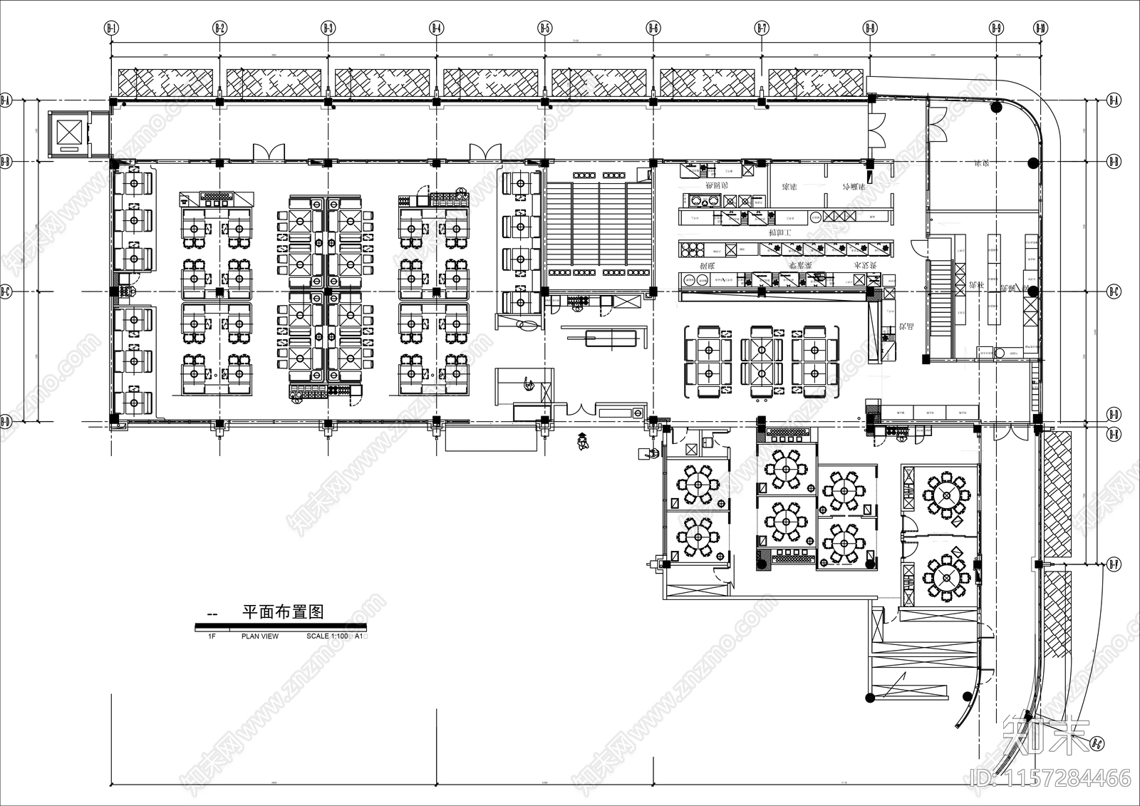 1000㎡涮羊肉火锅店平面布置图施工图下载【ID:1157284466】