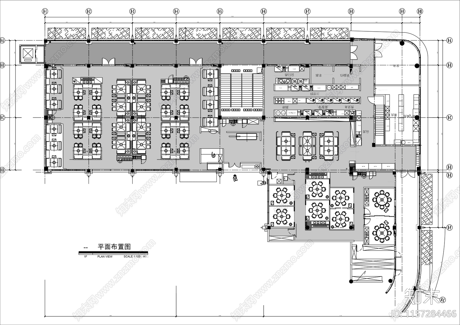 1000㎡涮羊肉火锅店平面布置图施工图下载【ID:1157284466】