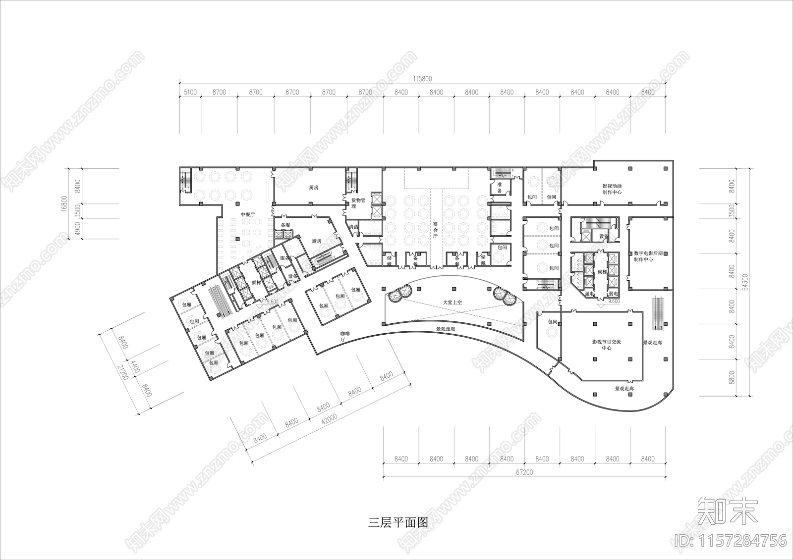 影视大厦平面图cad施工图下载【ID:1157284756】