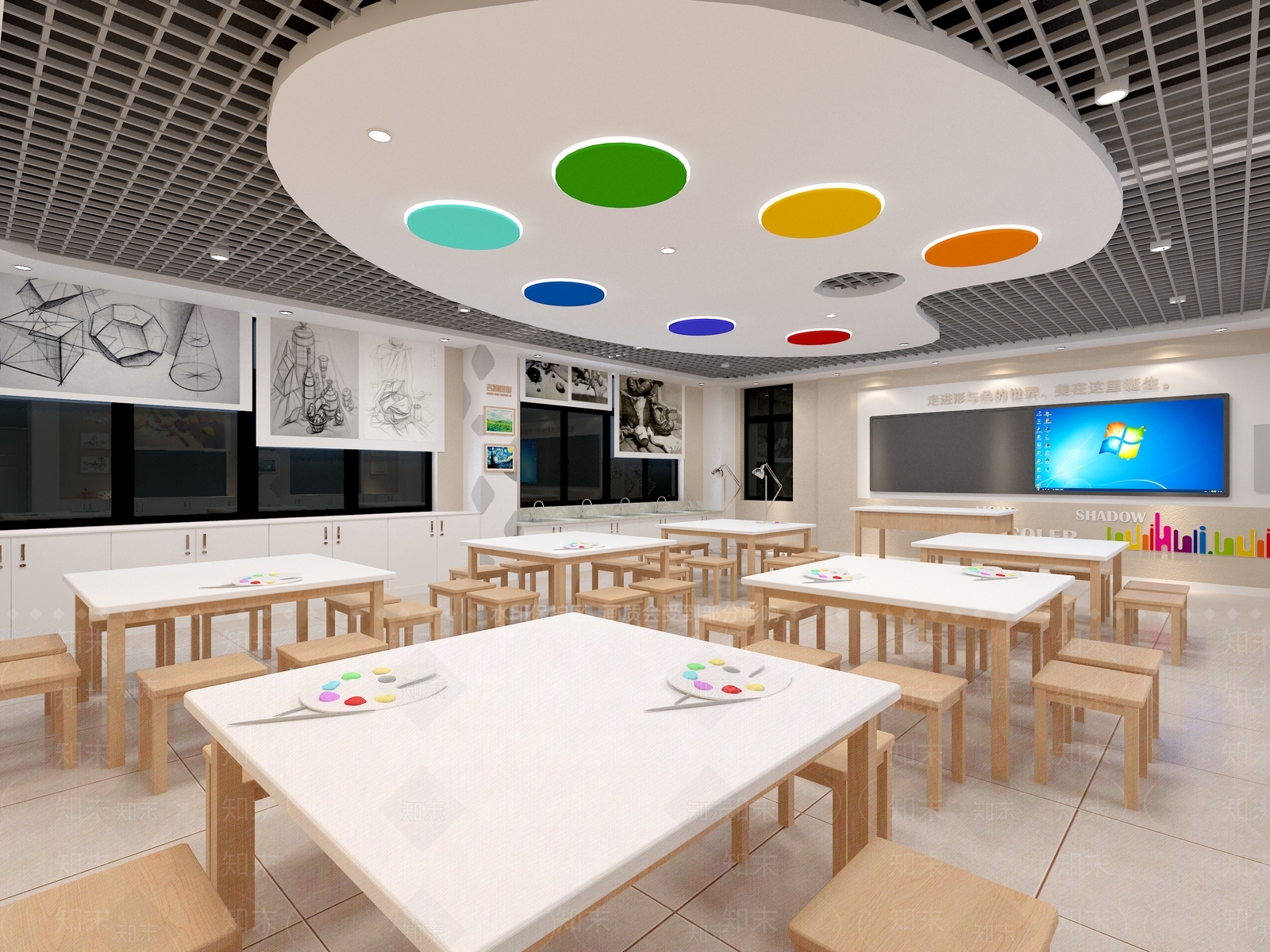 现代美术教室3D模型下载【ID:1157284814】