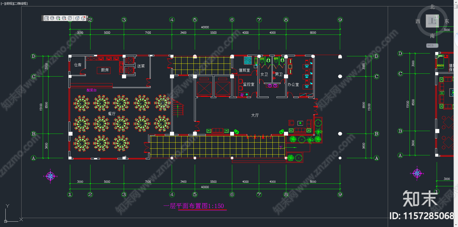 1200㎡接待会cad施工图下载【ID:1157285068】