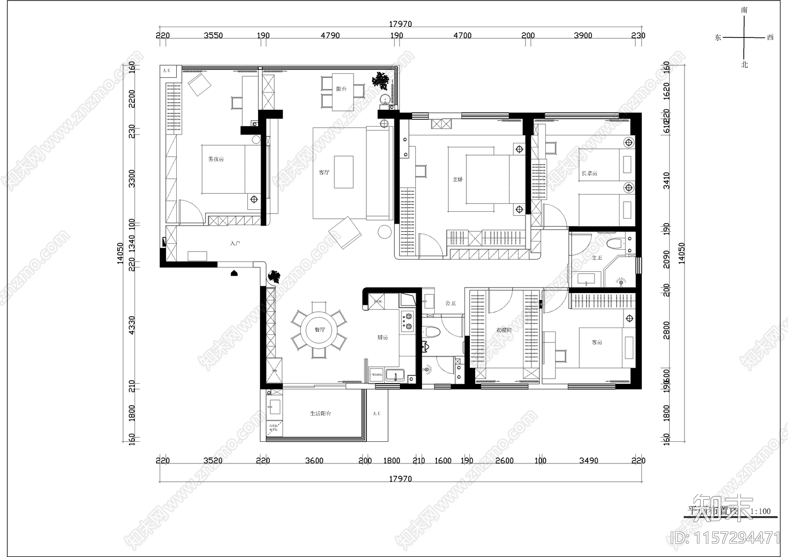 现代极简室内设计图cad施工图下载【ID:1157294471】