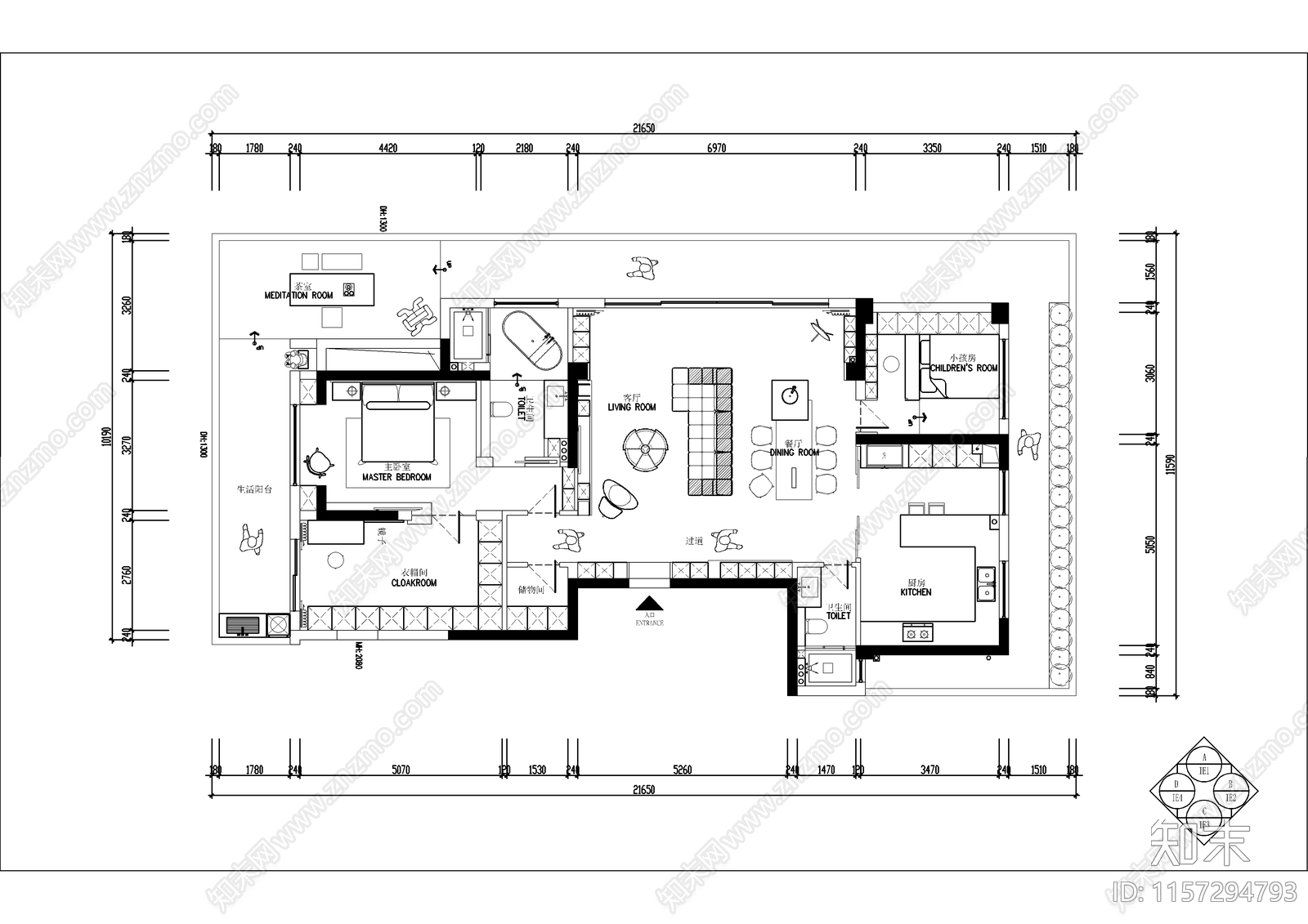 现代极简大平层室内设计图cad施工图下载【ID:1157294793】