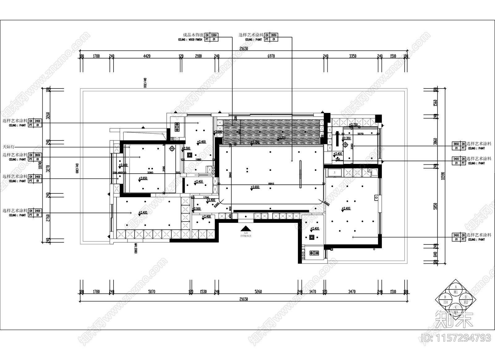 现代极简大平层室内设计图cad施工图下载【ID:1157294793】