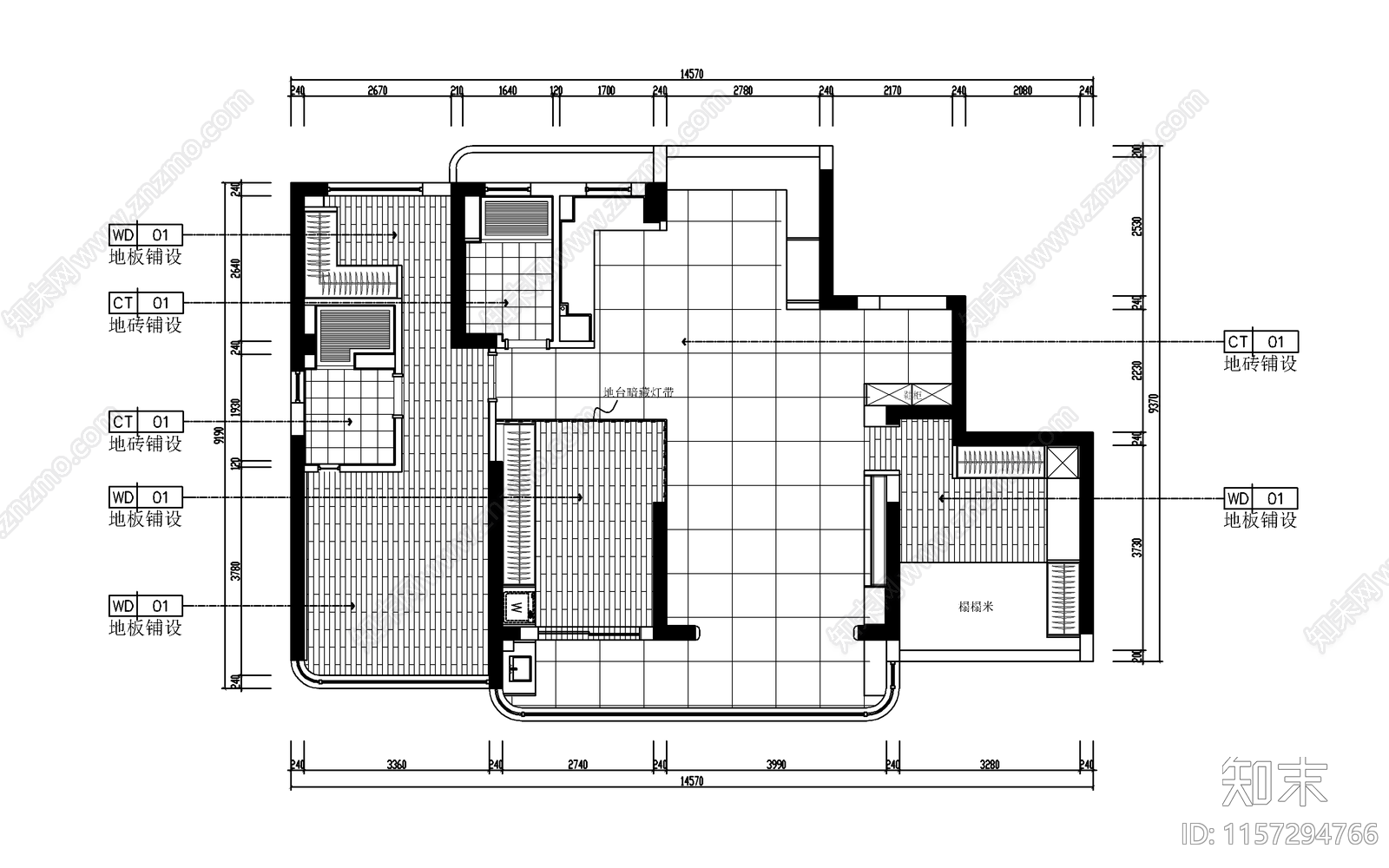 现代极简大平层室内设计图cad施工图下载【ID:1157294766】