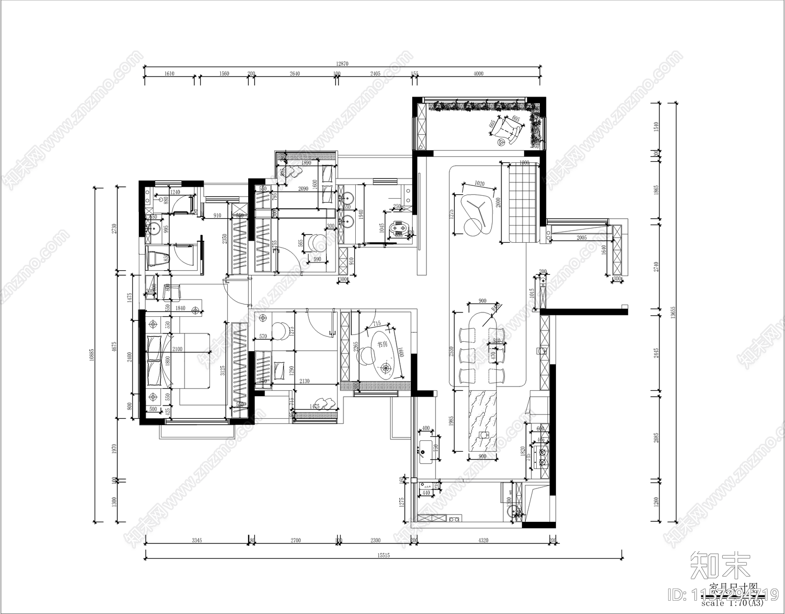 现代极简大平层室内设计图cad施工图下载【ID:1157294719】