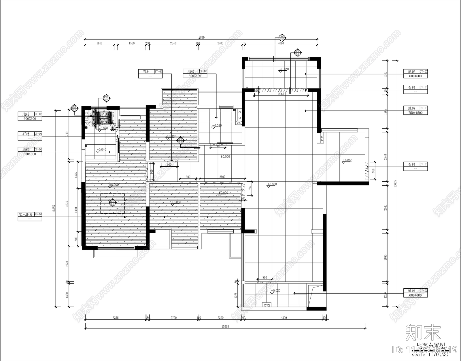 现代极简大平层室内设计图cad施工图下载【ID:1157294719】