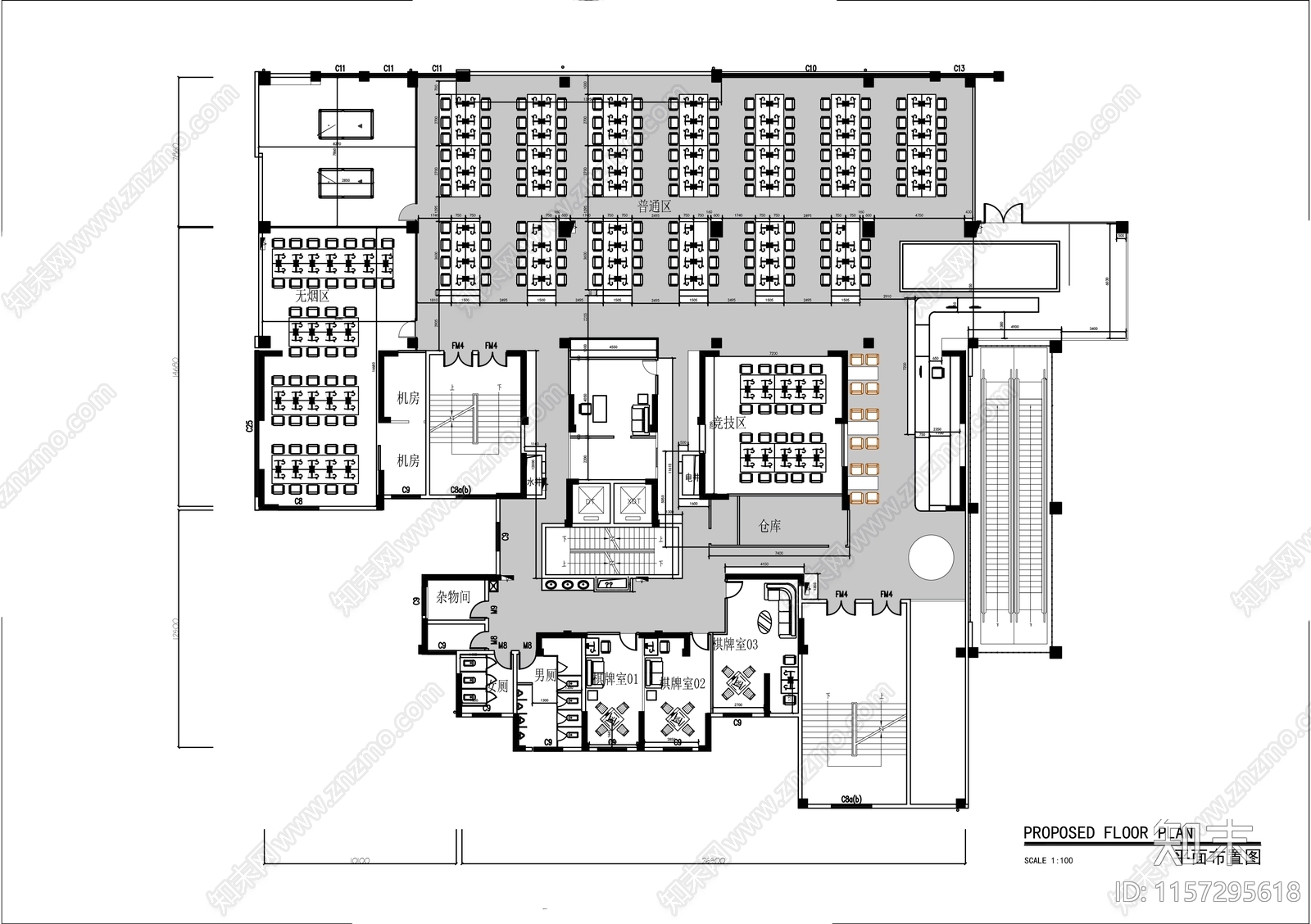 1200㎡网咖俱乐部平面布置图施工图下载【ID:1157295618】