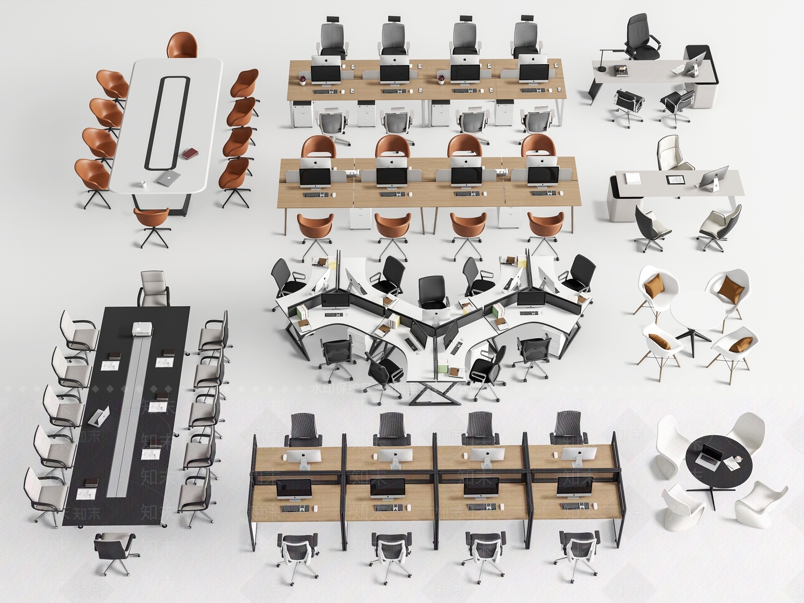 现代办公桌椅组合3D模型下载【ID:1157298052】