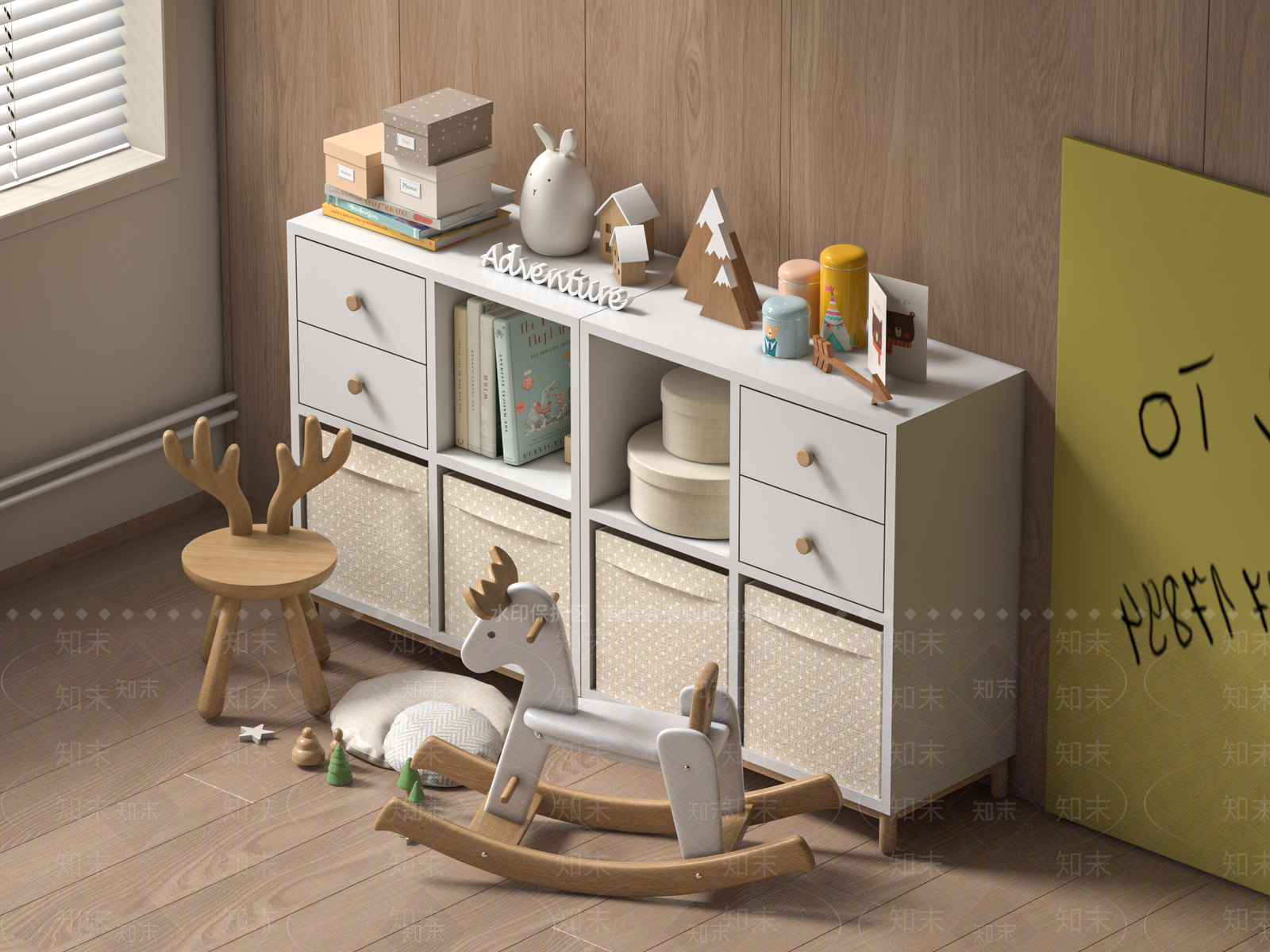 现代儿童玩具收纳柜3D模型下载【ID:1157302013】