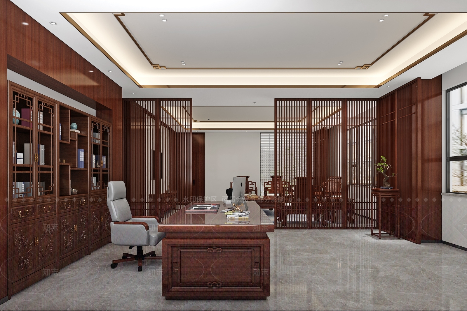 新中式经理办公室3D模型下载【ID:1214565917】