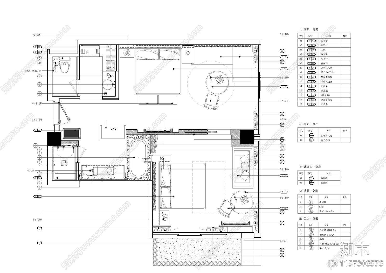 民宿现代客房套cad施工图下载【ID:1157306576】