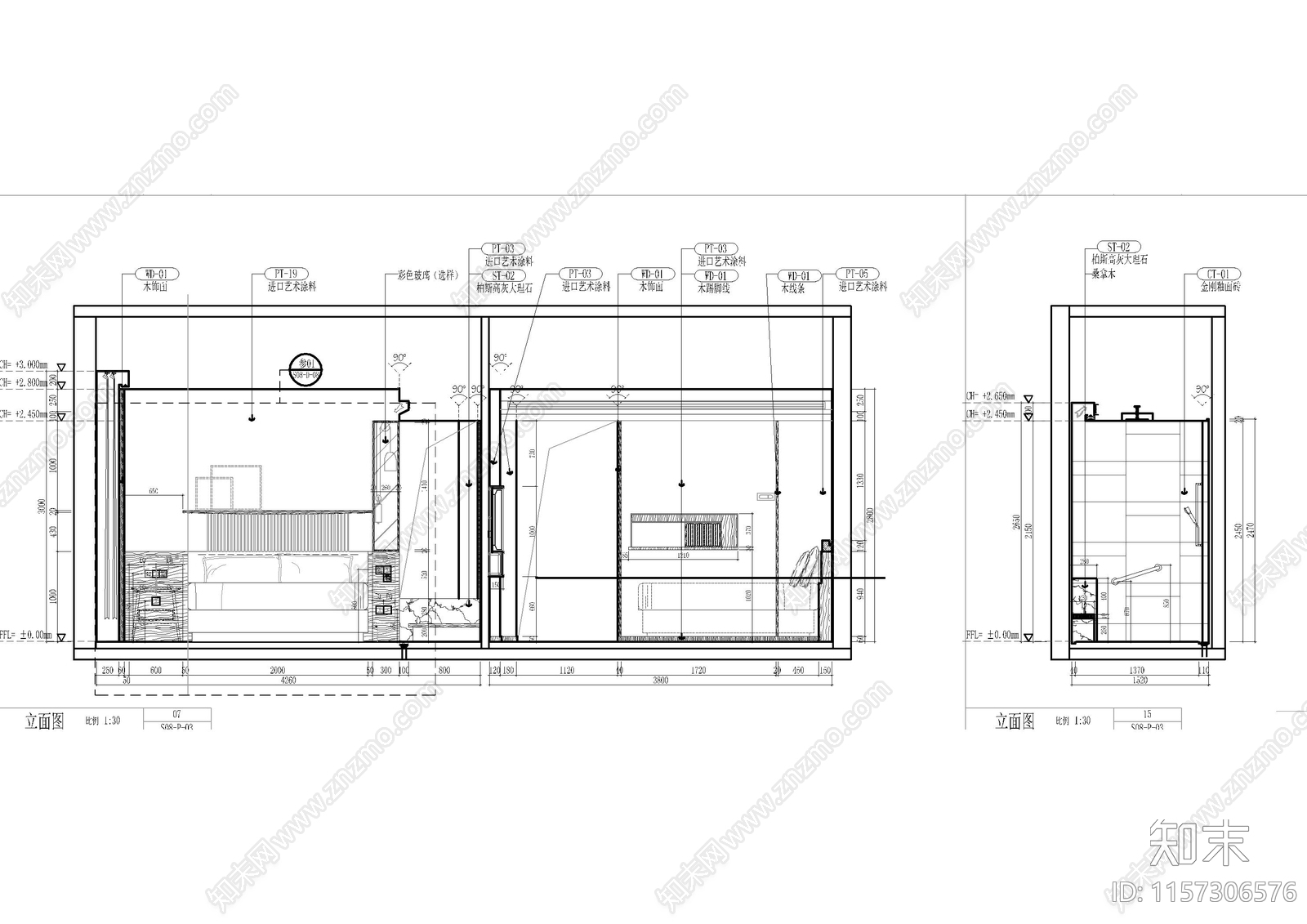 民宿现代客房套cad施工图下载【ID:1157306576】