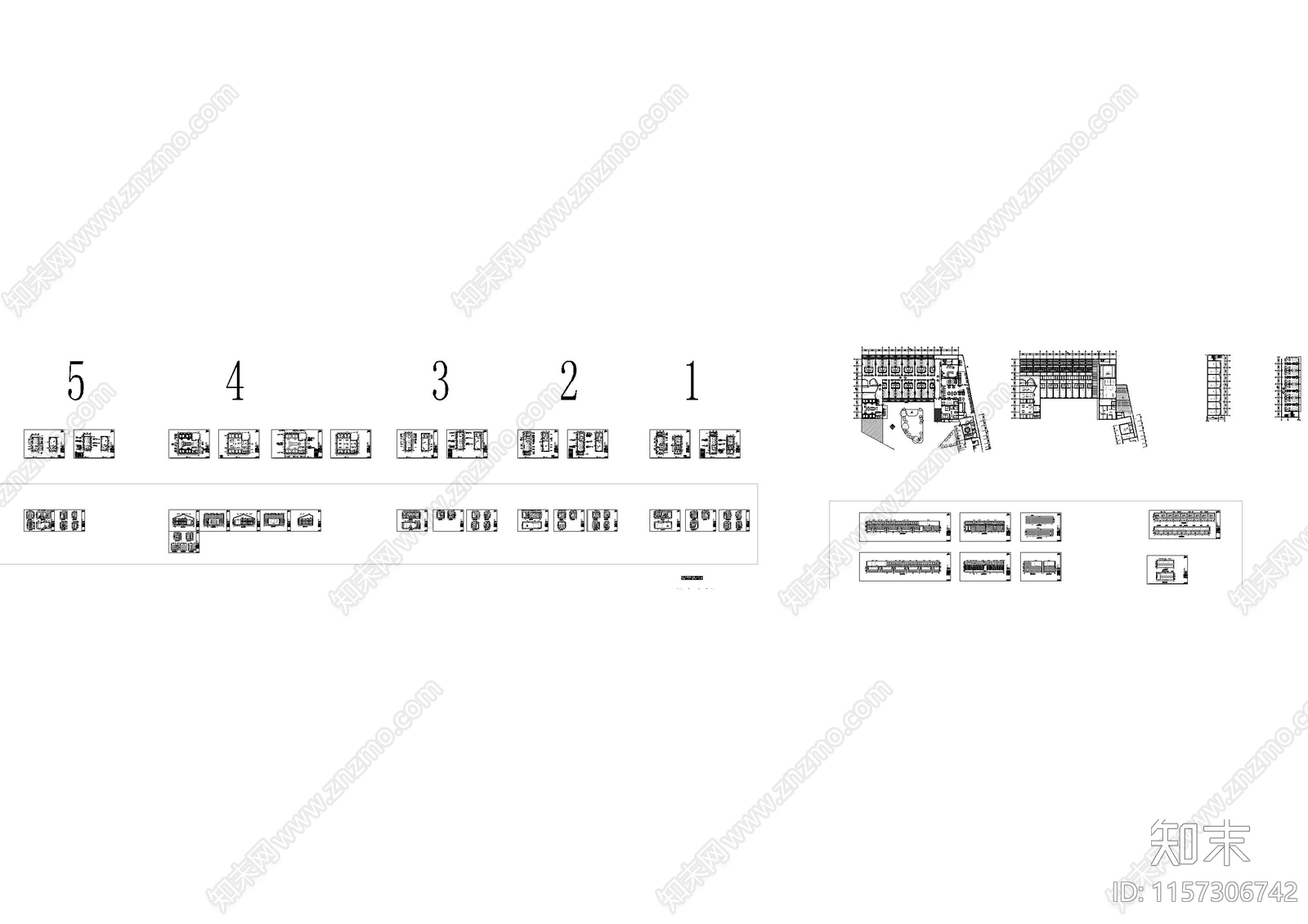 宿舍公区5套房间平立cad施工图下载【ID:1157306742】