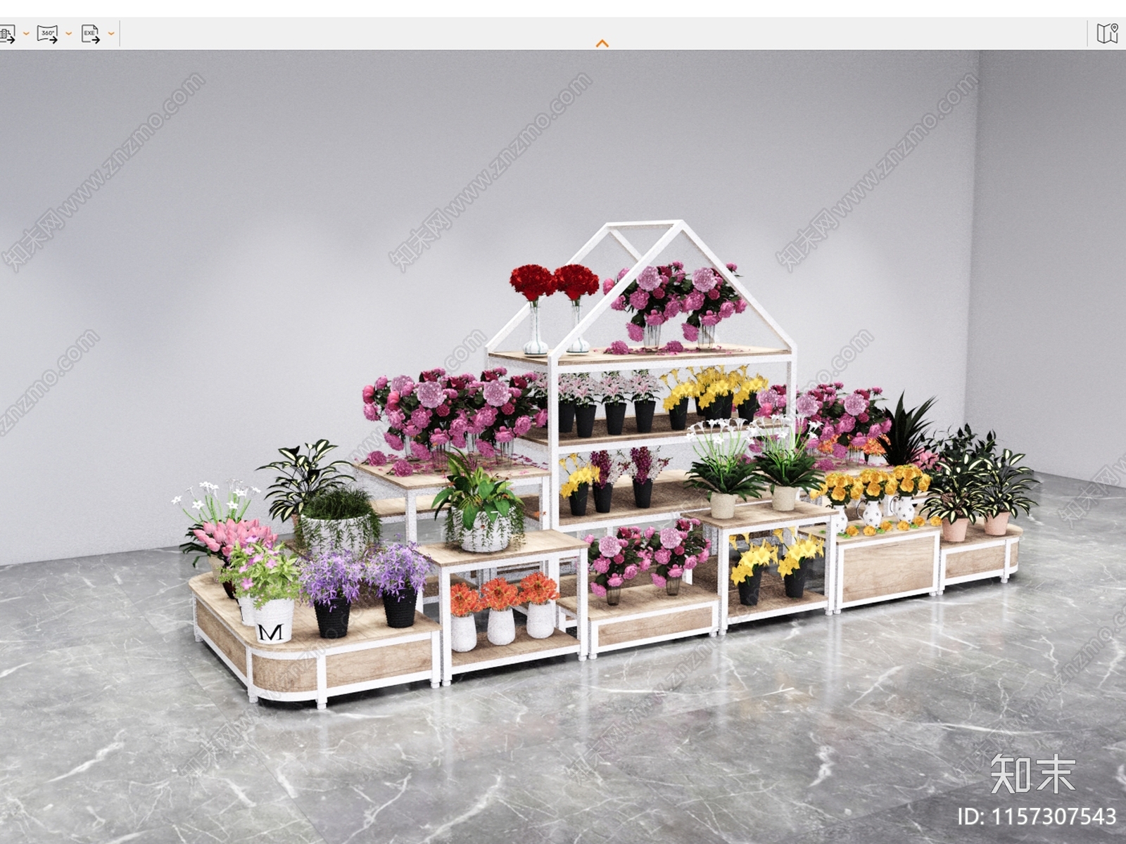 现代超市花卉陈列展示货架SU模型下载【ID:1157307543】