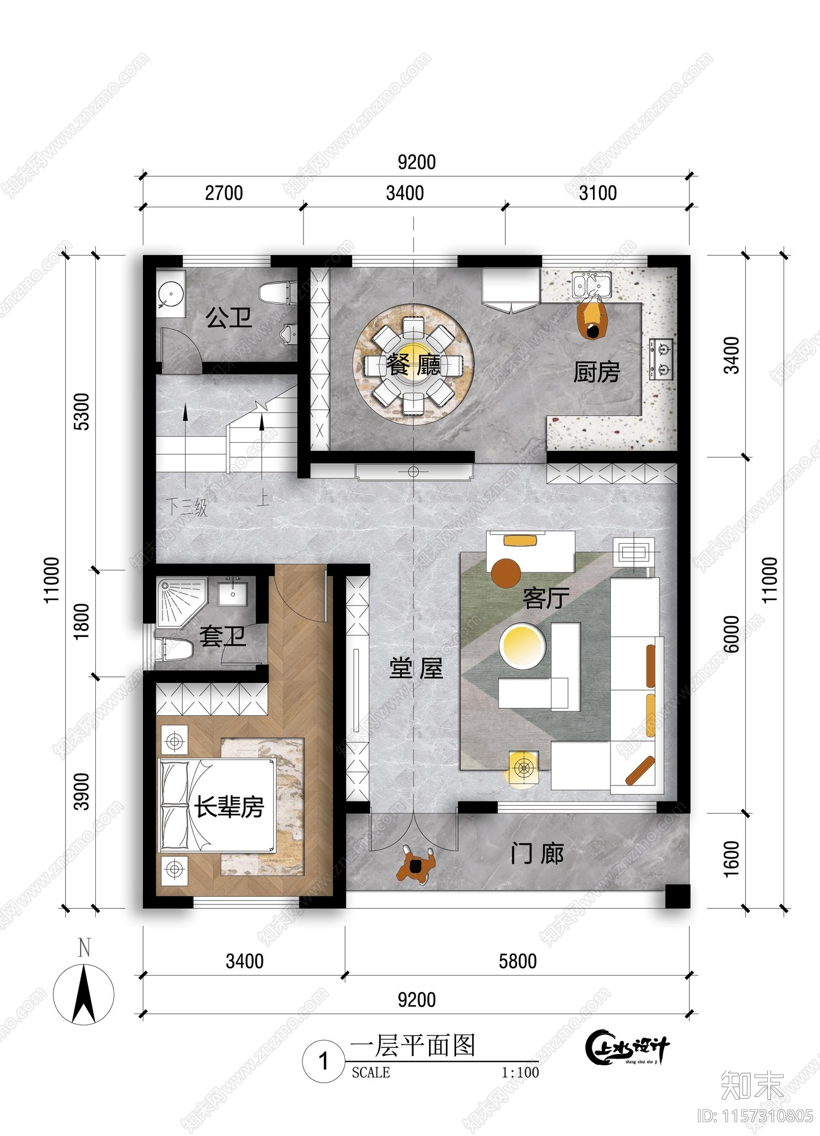 面宽9米进深11米二层农村自建房施工图下载【ID:1157310805】