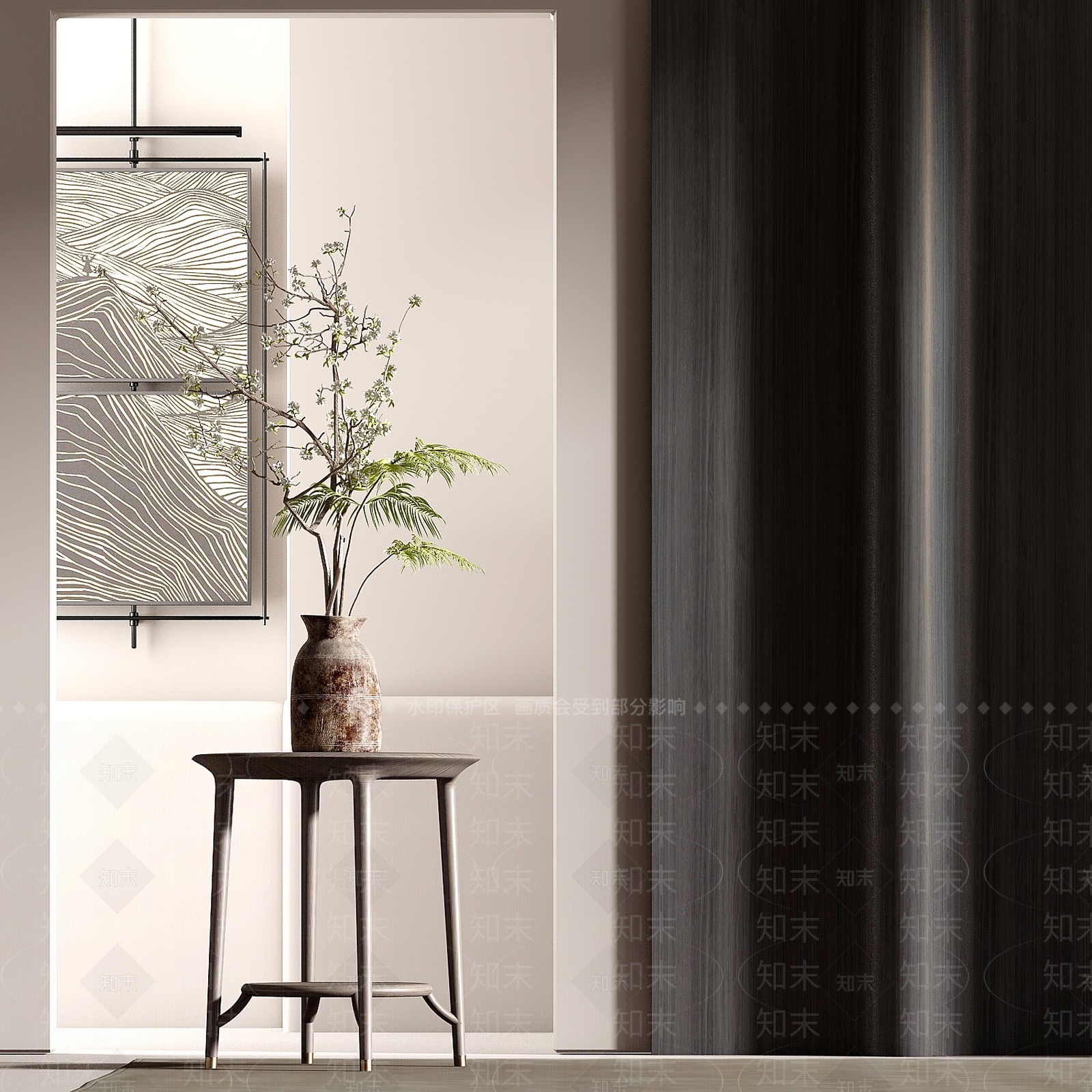 新中式陶罐花瓶花艺SU模型下载【ID:1157314399】