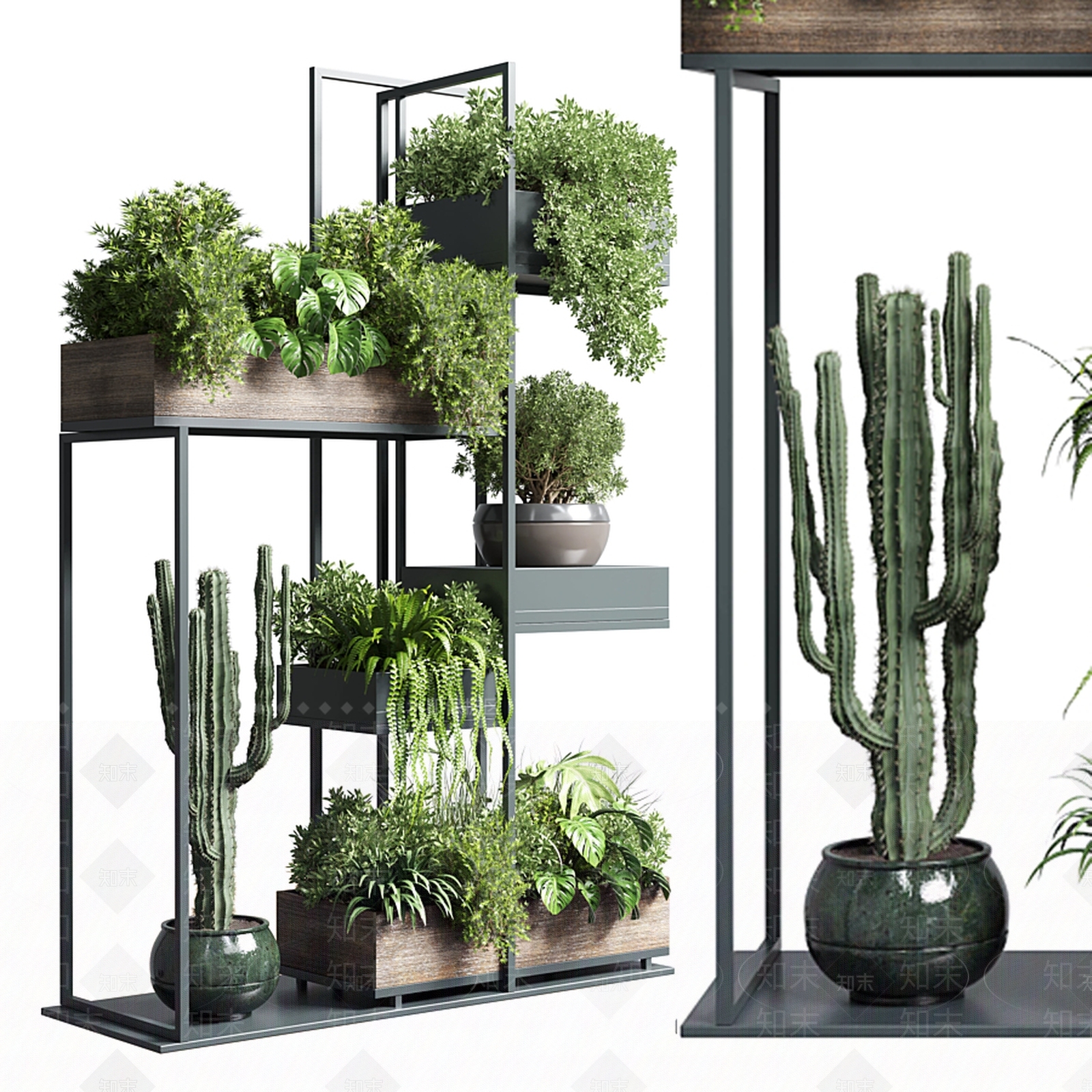 现代室内阳台绿植盆栽金属花架3D模型下载【ID:1157407214】