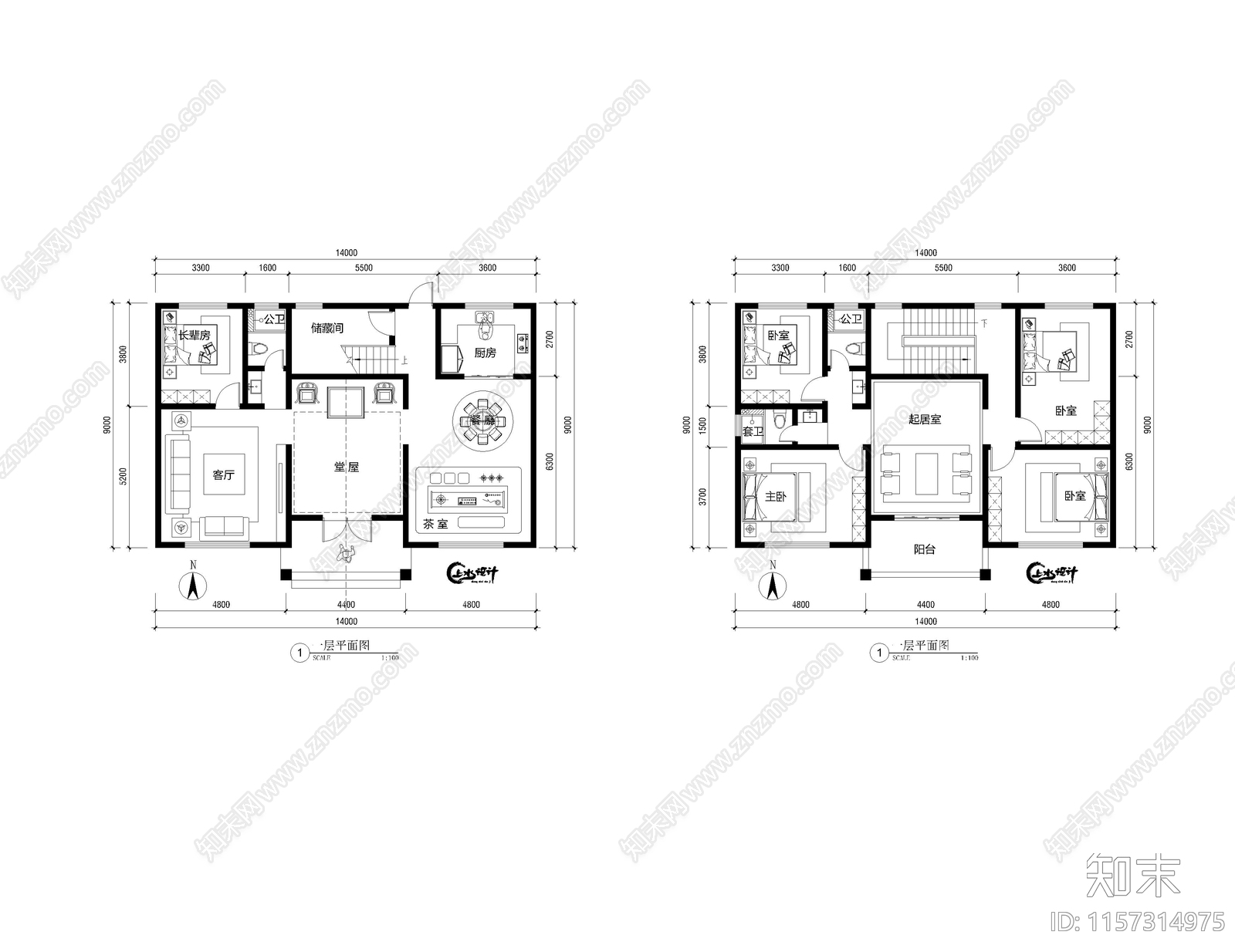 面宽14米进深9米二层自建房施工图下载【ID:1157314975】