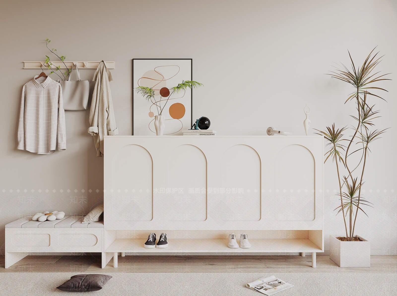 现代奶油风鞋柜SU模型下载【ID:1157319745】