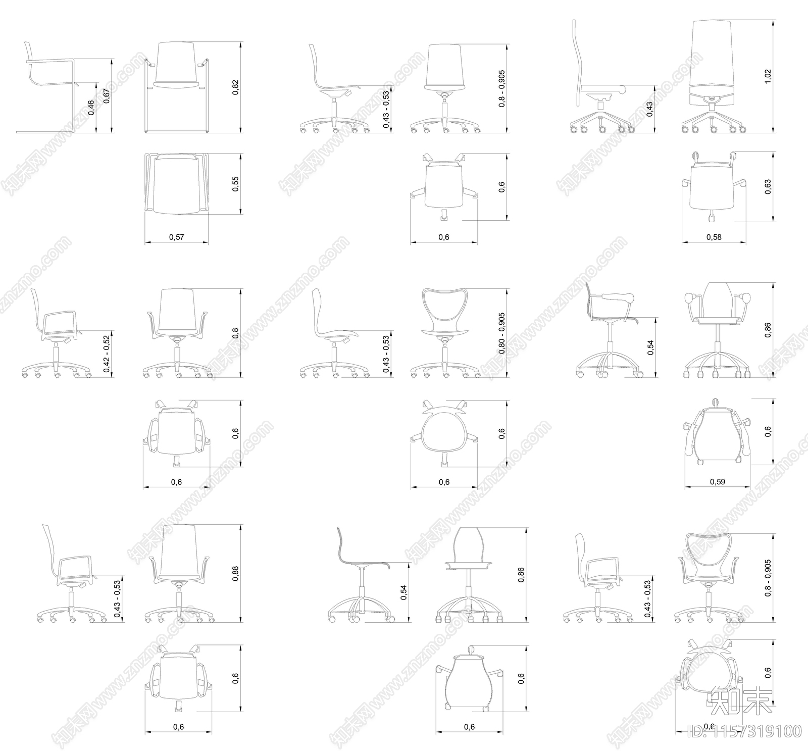 全套办公室椅子图纸施工图下载【ID:1157319100】